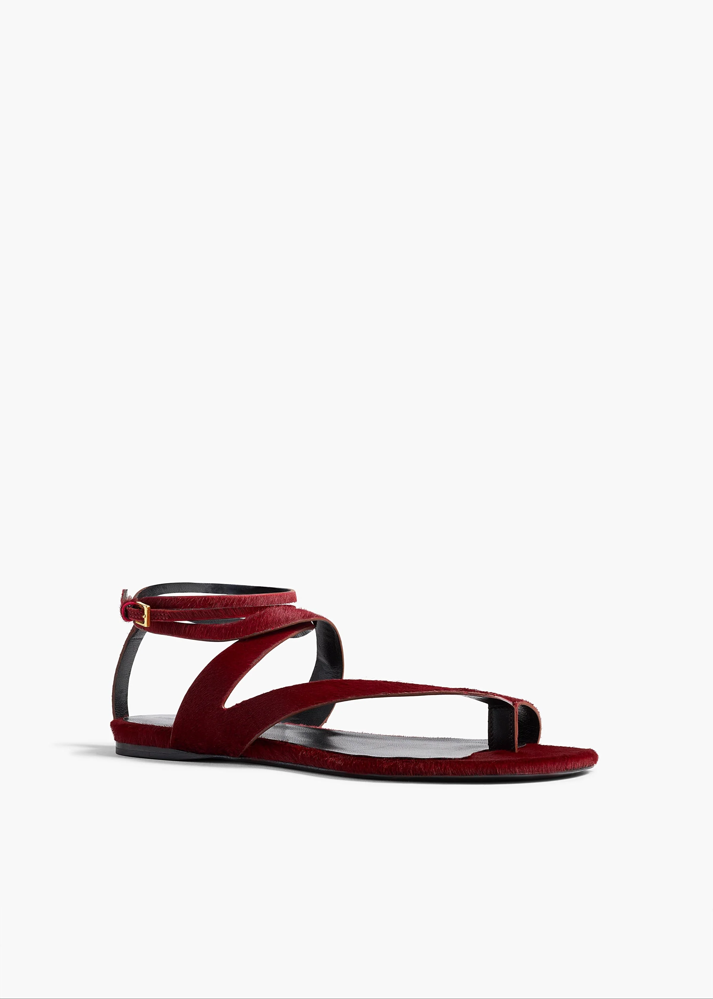 Khaite - Aimee Ankle Strap Flat Sandal in Cherry Haircalf - Image 7
