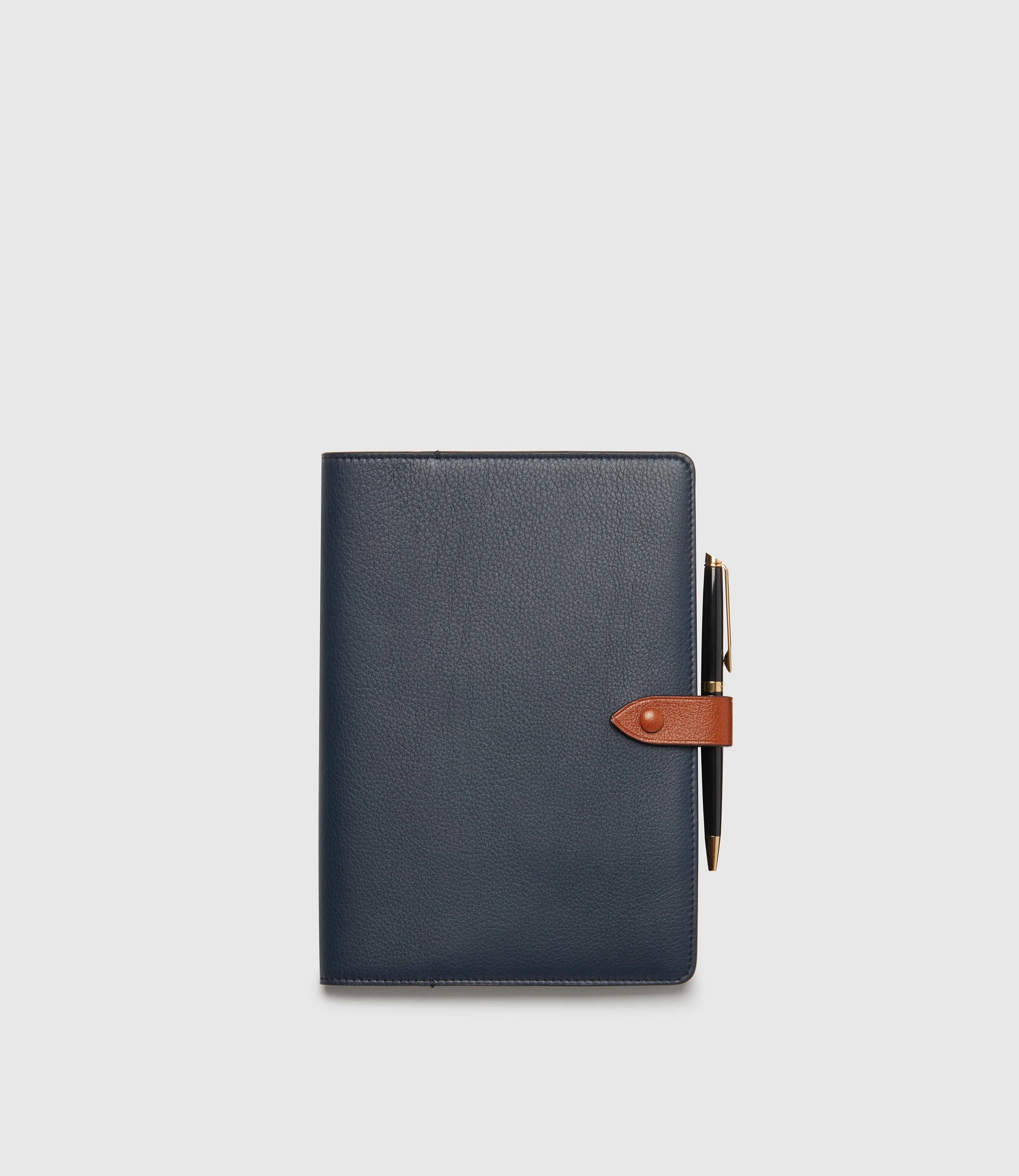 Metier - Air Mail x Métier A5 Notebook Cover Smooth Calfskin Navy with Buffalo Cognac