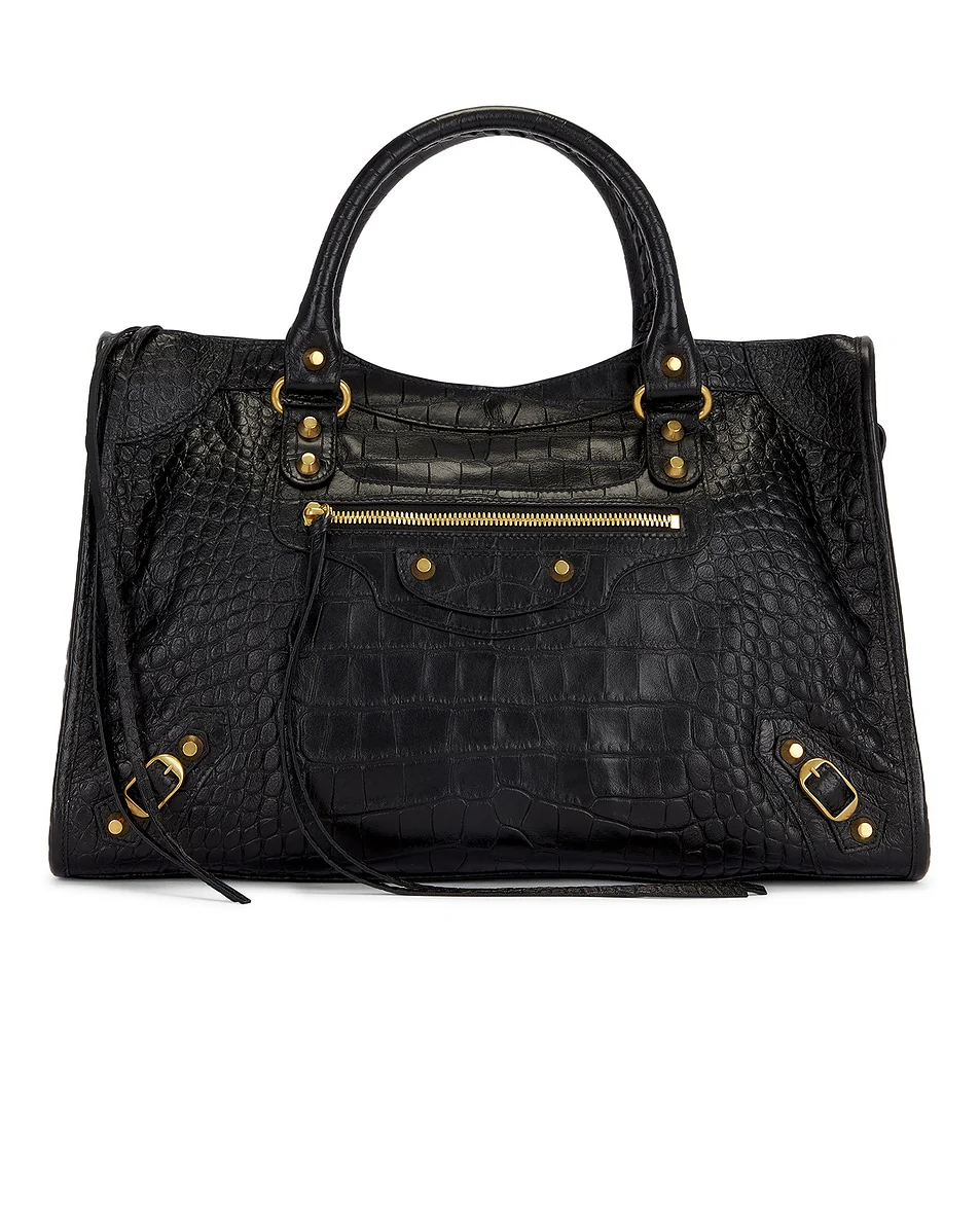 Balenciaga - Le City Medium Croc Embossed Bag in Black - Image 3