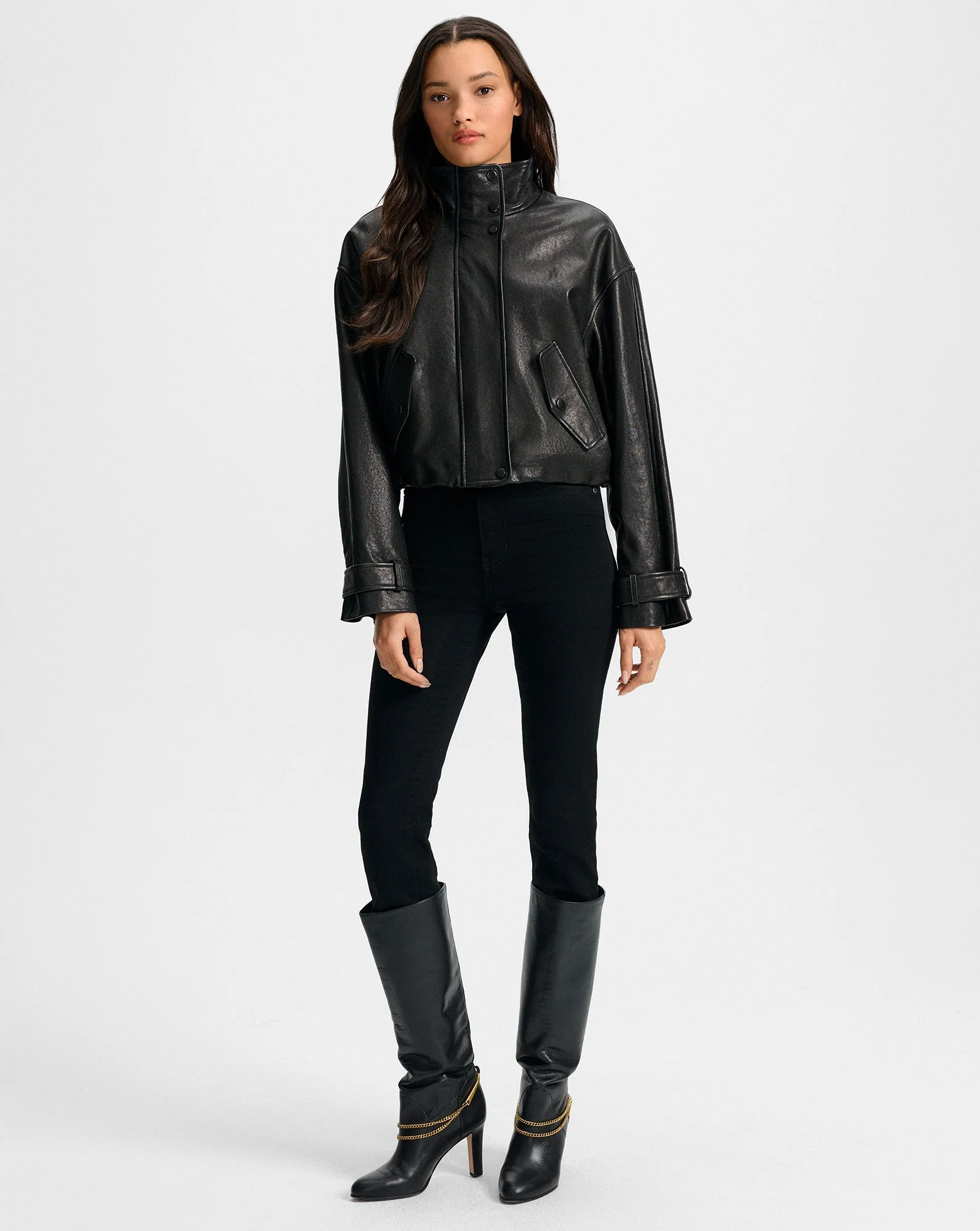 Veronica Beard - Bateman Cropped Leather Jacket - Image 2