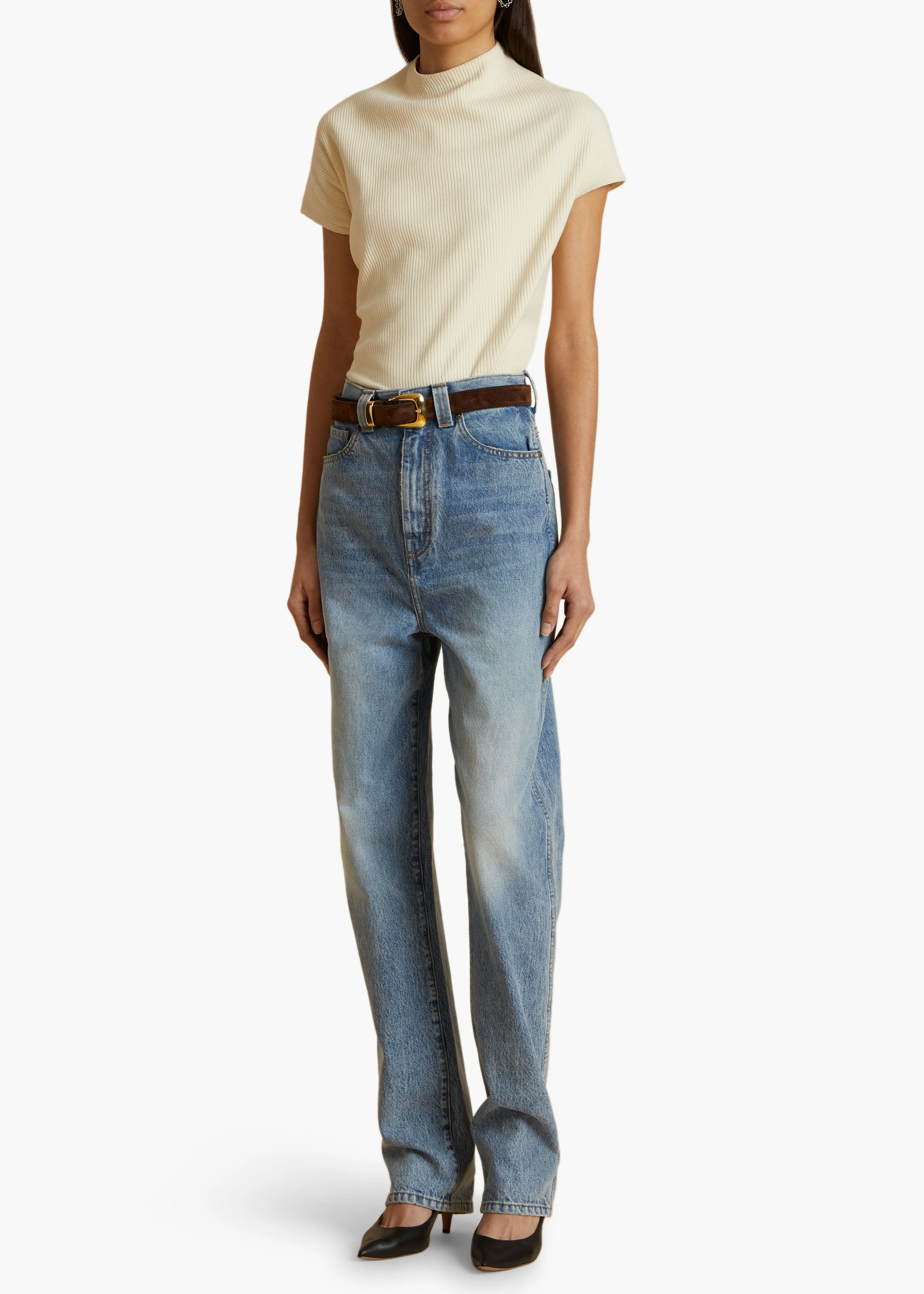 Khaite - Benny Belt in Coffee Suede with Gold - Image 7