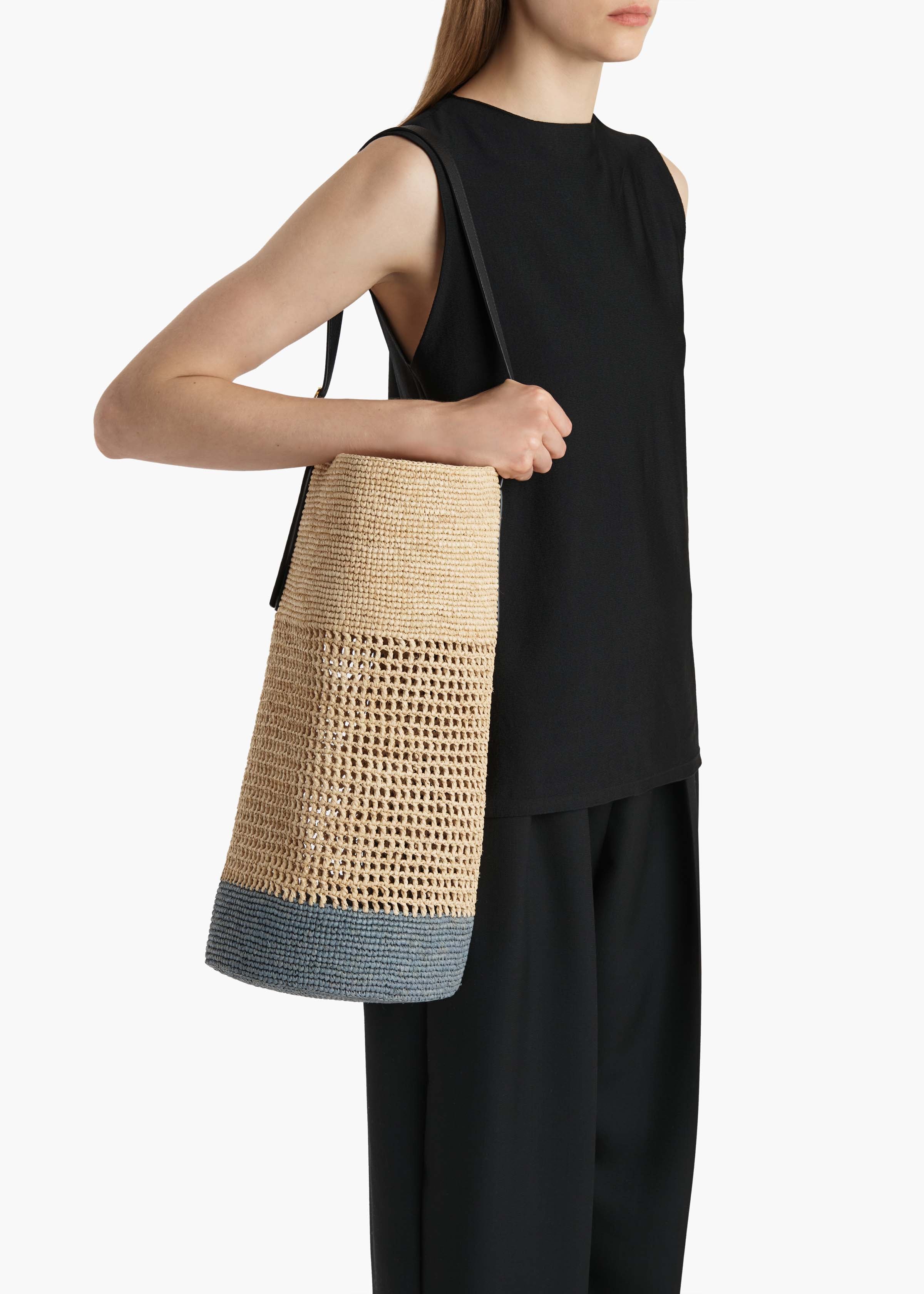 Khaite - Billie Bucket Bag in Natural and Lead Raffia - Image 12