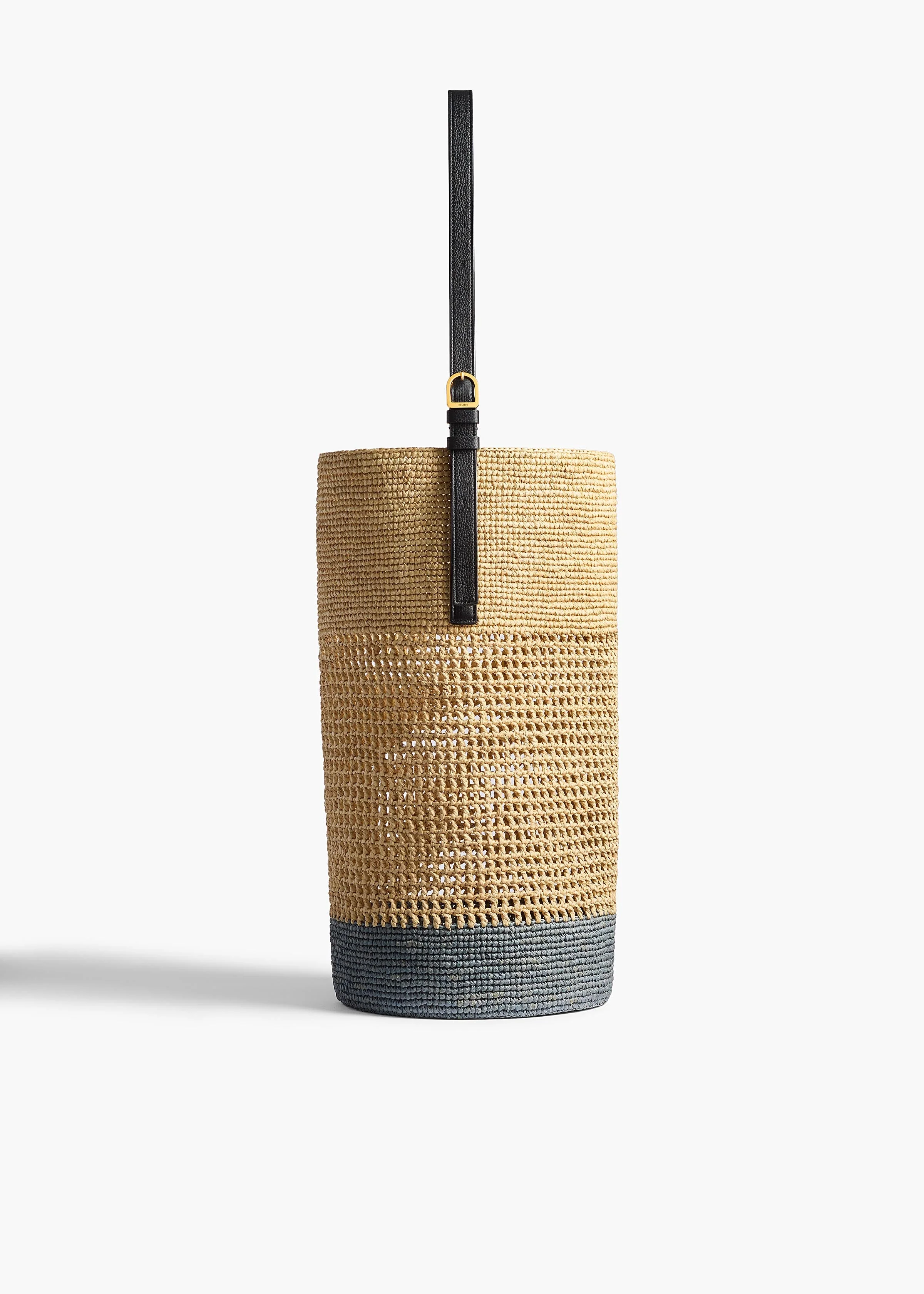 Khaite - Billie Bucket Bag in Natural and Lead Raffia - Image 8