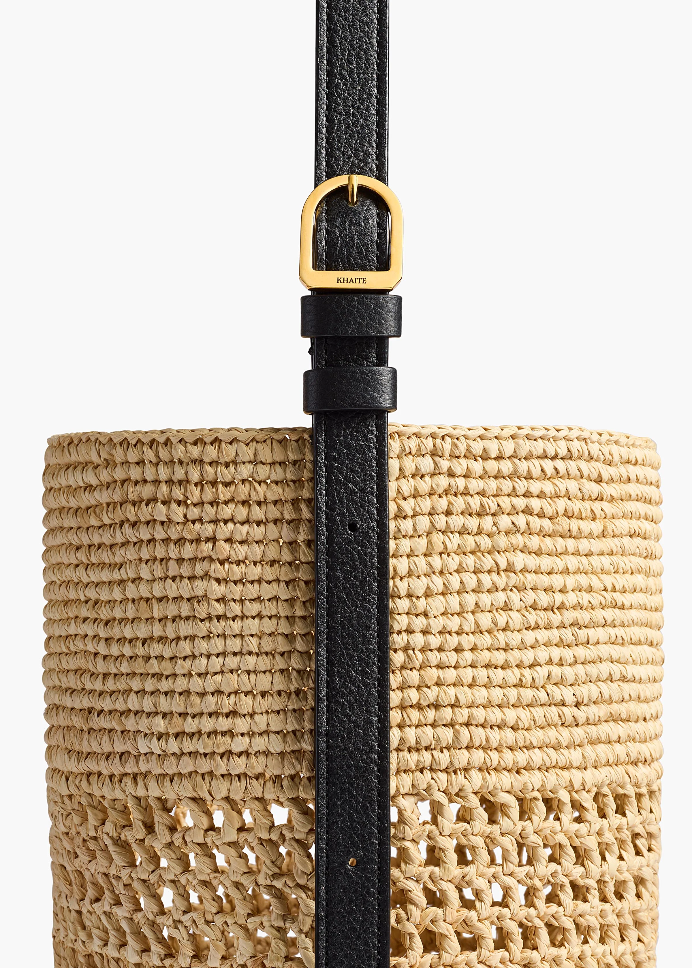 Khaite - Small Billie Bucket Bag in Natural and Lead Raffia - Image 10
