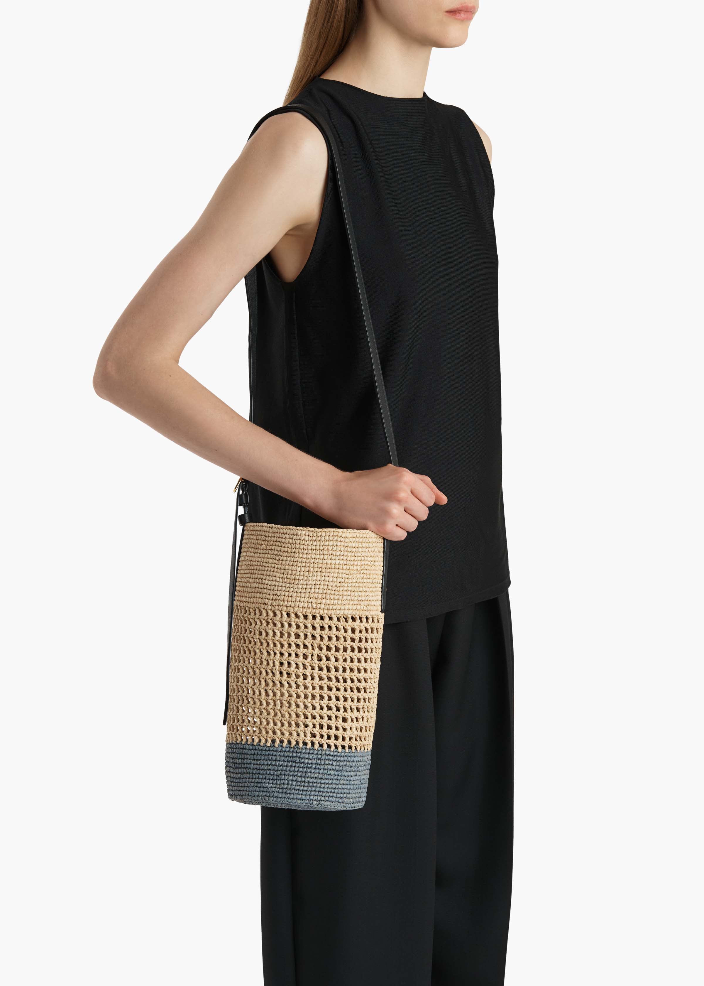 Khaite - Small Billie Bucket Bag in Natural and Lead Raffia - Image 11