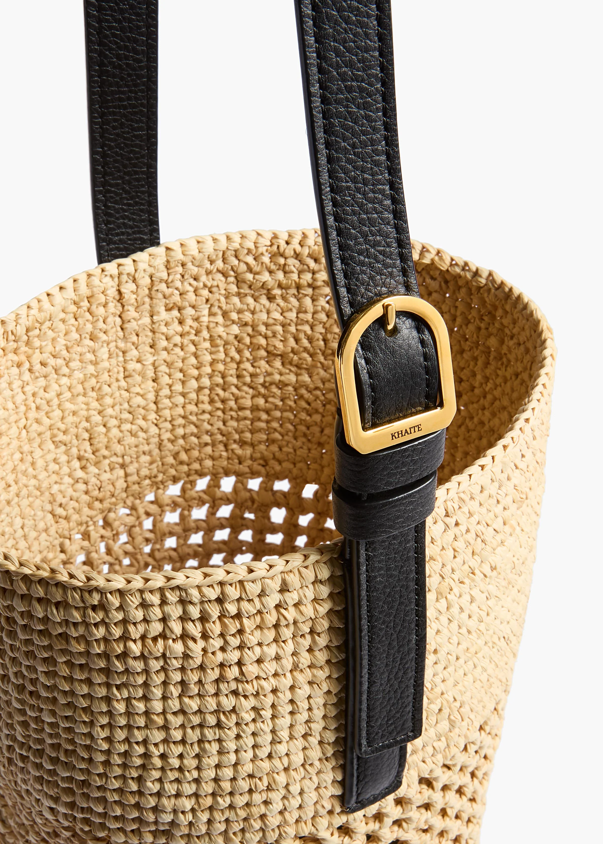 Khaite - Small Billie Bucket Bag in Natural and Lead Raffia - Image 3
