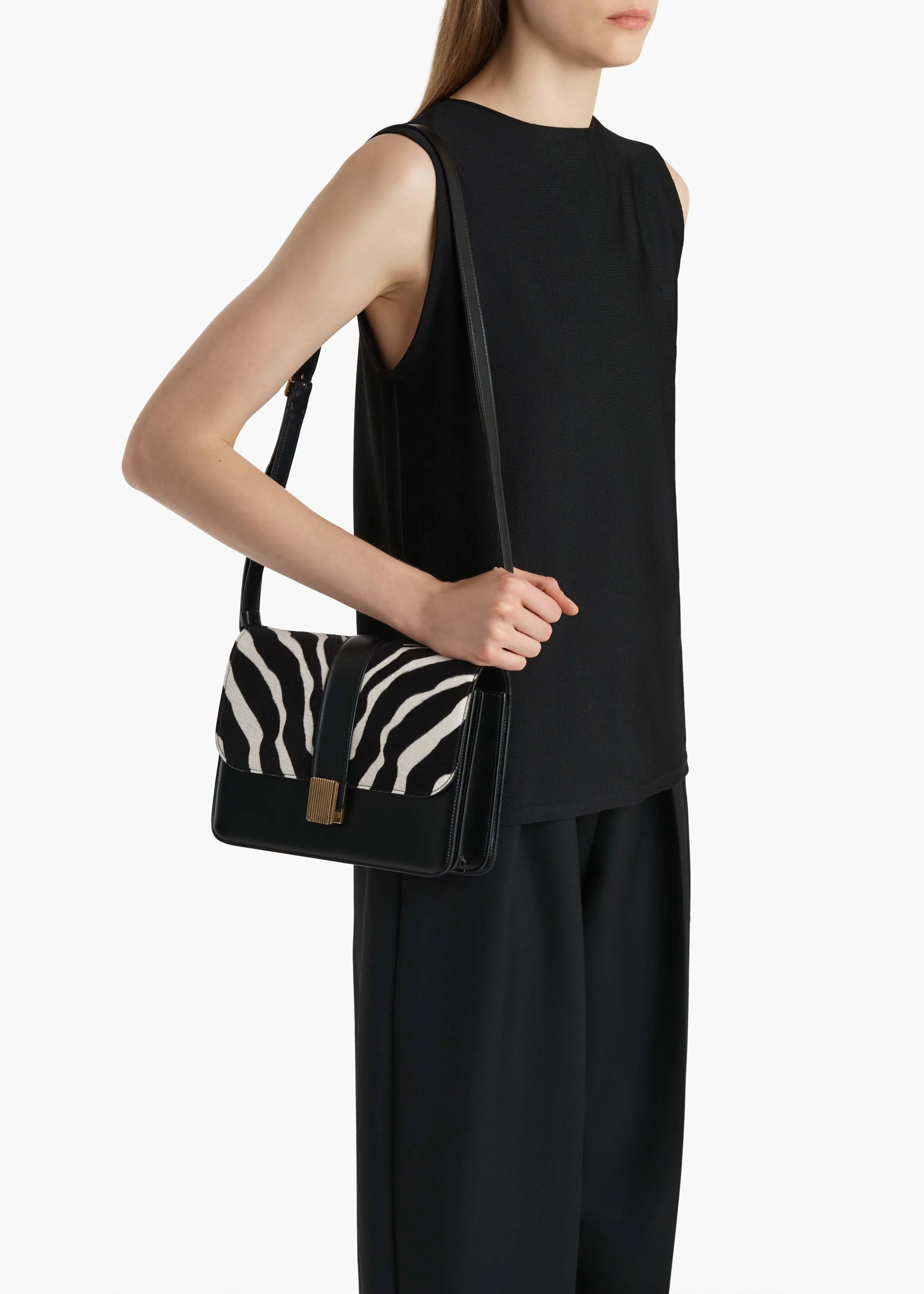 Khaite - Blake Crossbody Bag in Zebra Print Haircalf and Black Leather - Image 11