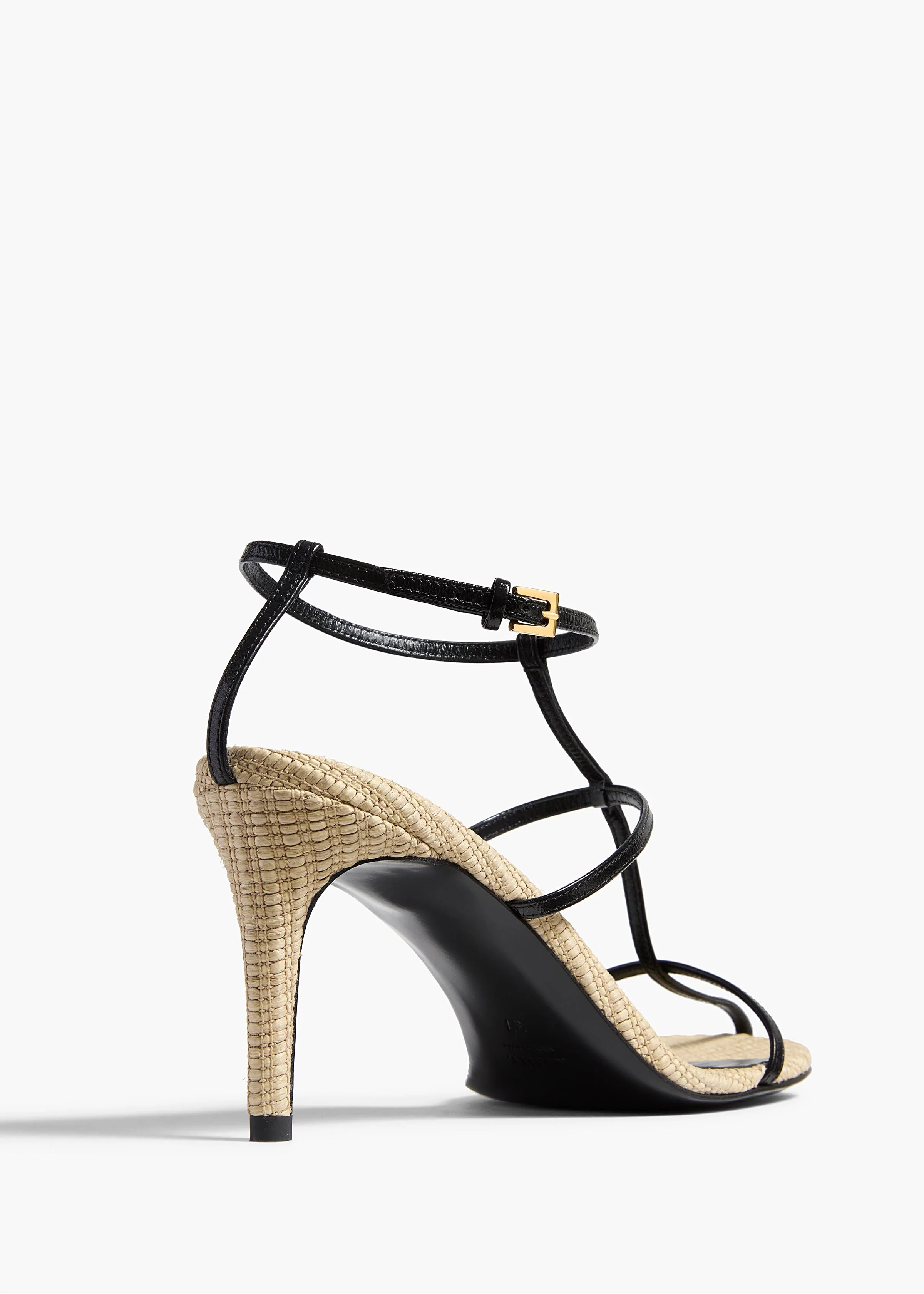 Khaite - Cage Sandal in Natural Raffia with Black Leather - Image 3