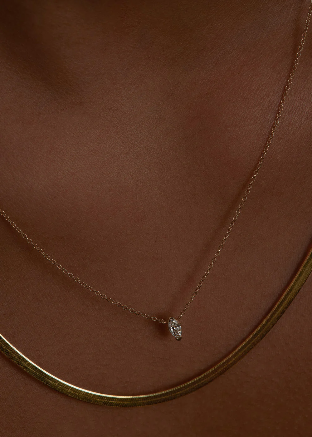 Kinn - Carter Herringbone & Marquise Diamond Necklace Stack - Image 3