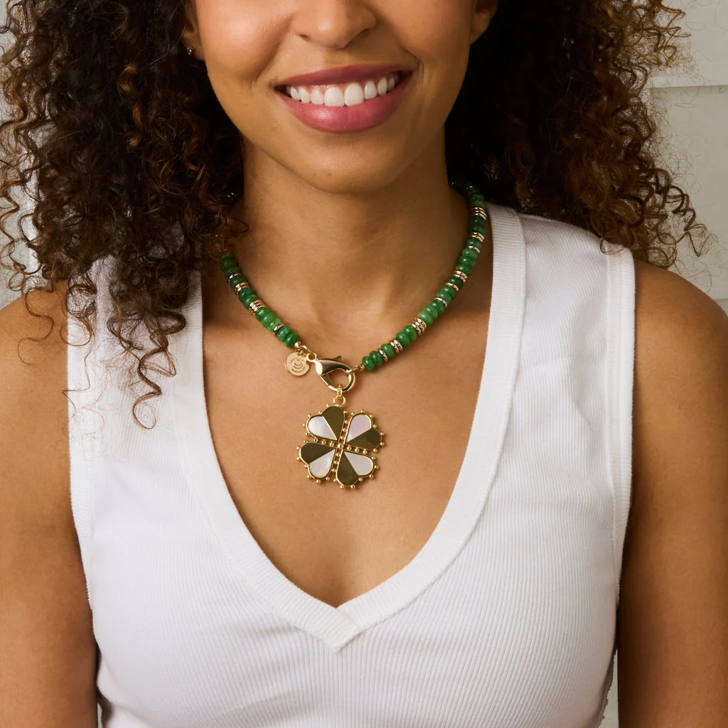 Cartolina - Jane Win Gumdrop Beaded Necklace in Green Jade Silver - Image 3