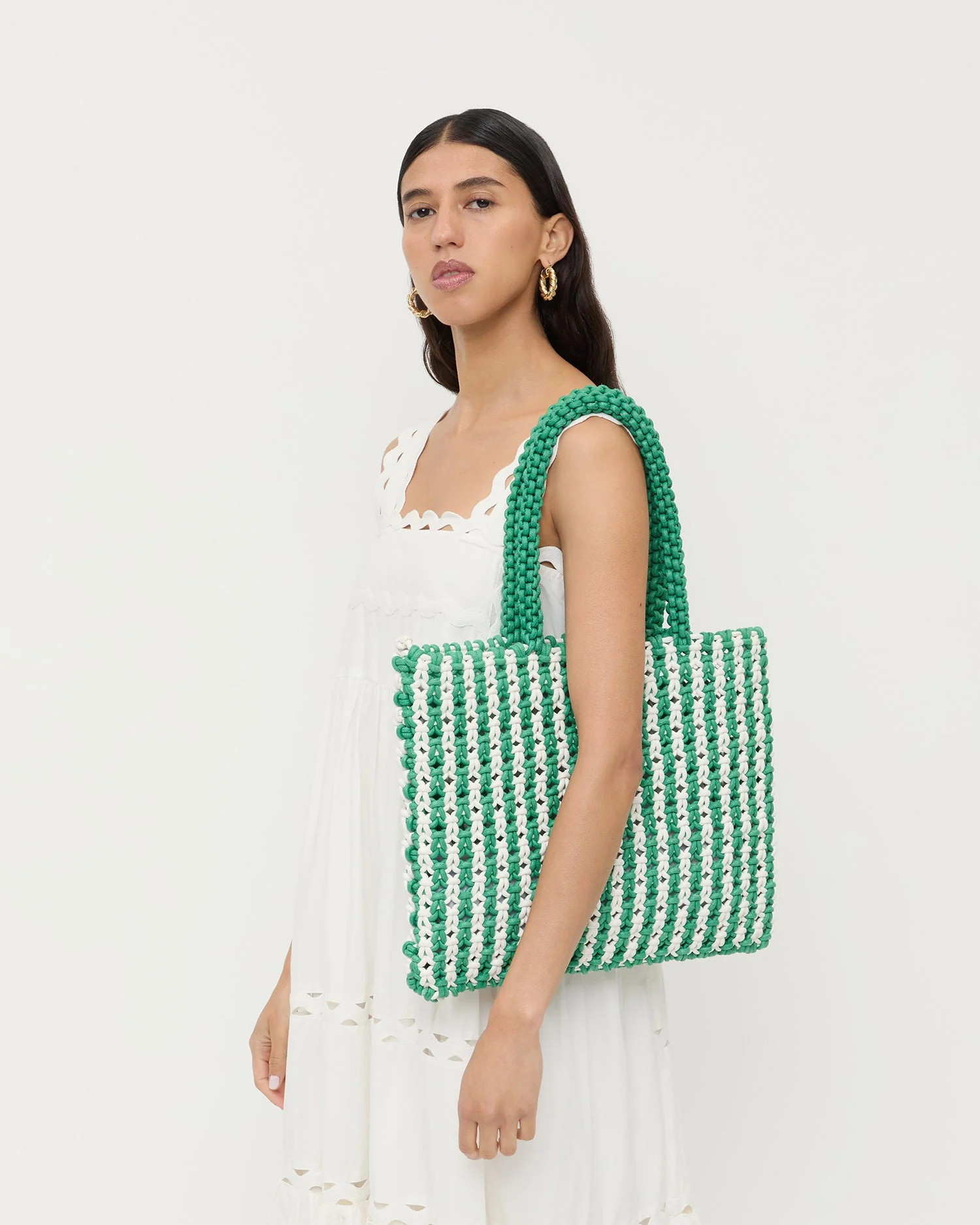 Loeffler Randall - Celia White/Green Stripe Tote Bag - Image 5