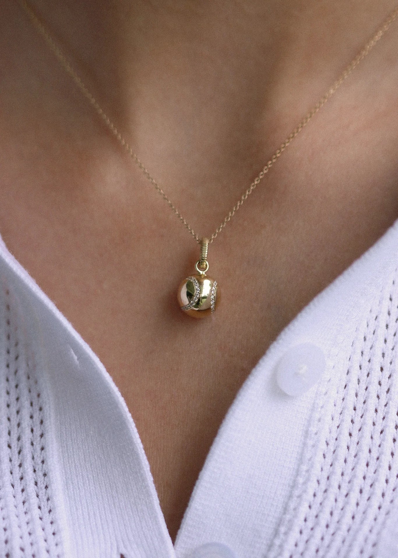 Kinn - Courtside Tennis Ball Pendant Diamond Necklace - Image 5