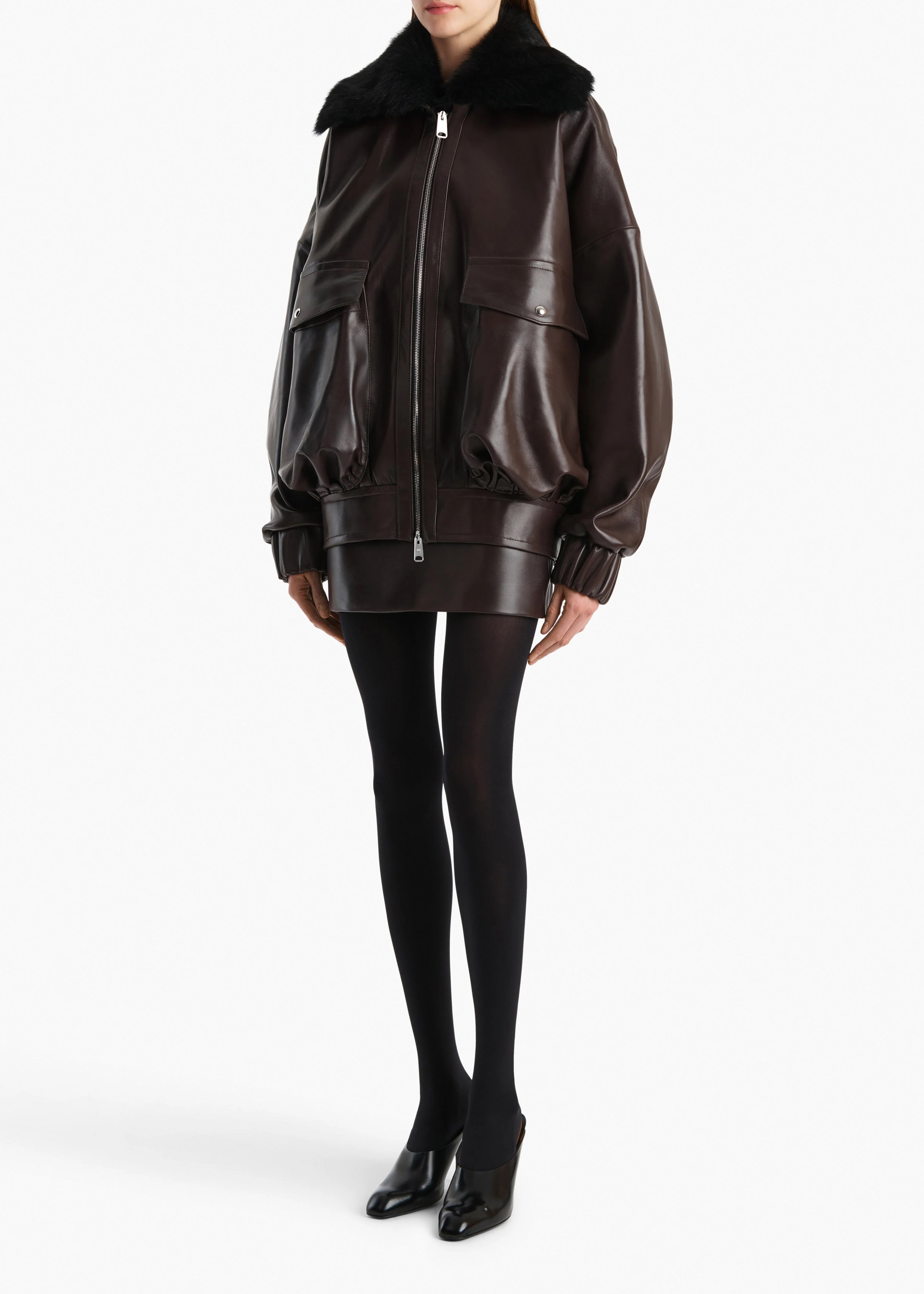 Khaite - Daemon Jacket in Mud Leather with Shearling Collar - Image 10