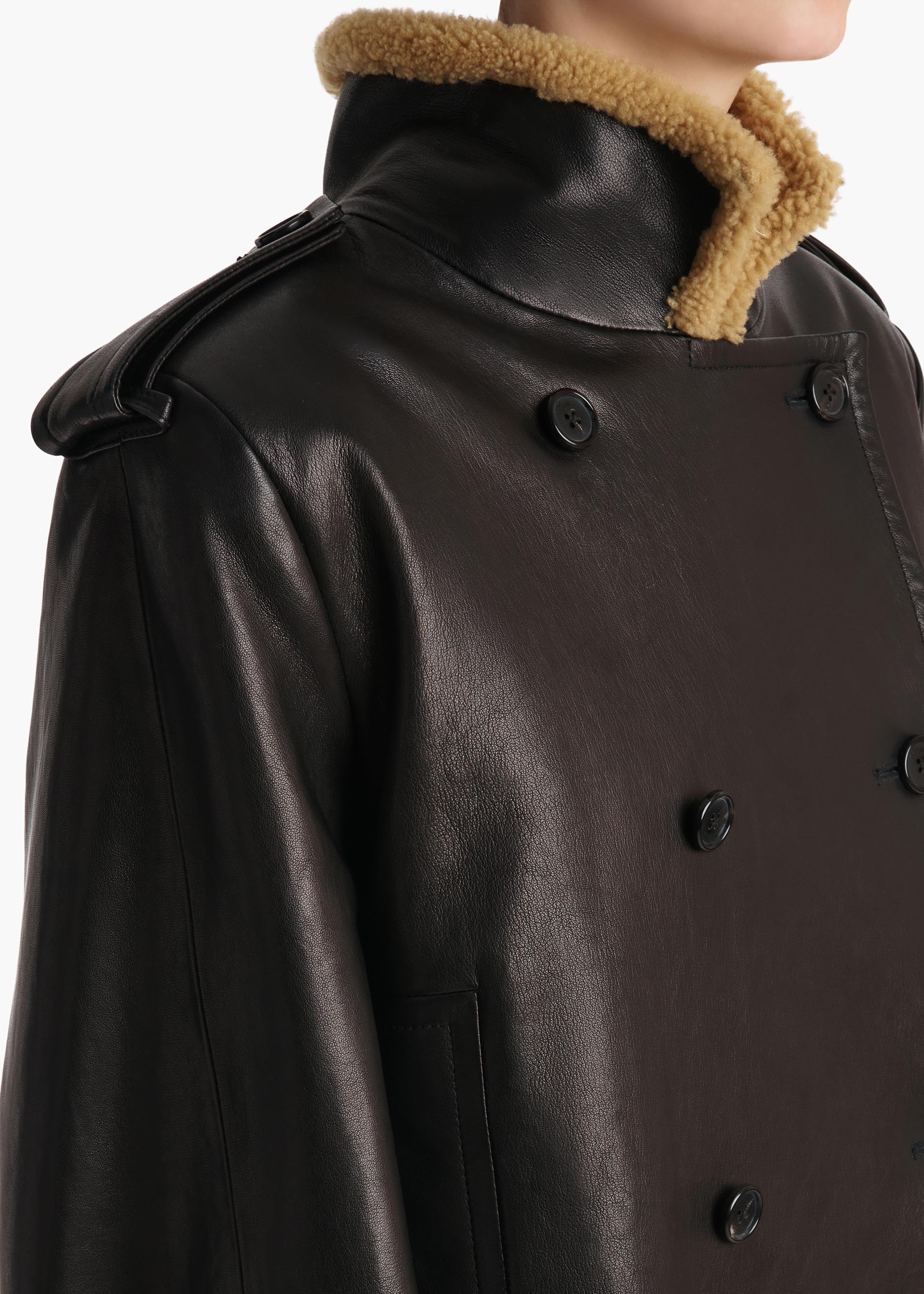 Khaite - Dean Jacket in Black Leather with Shearling - Image 6