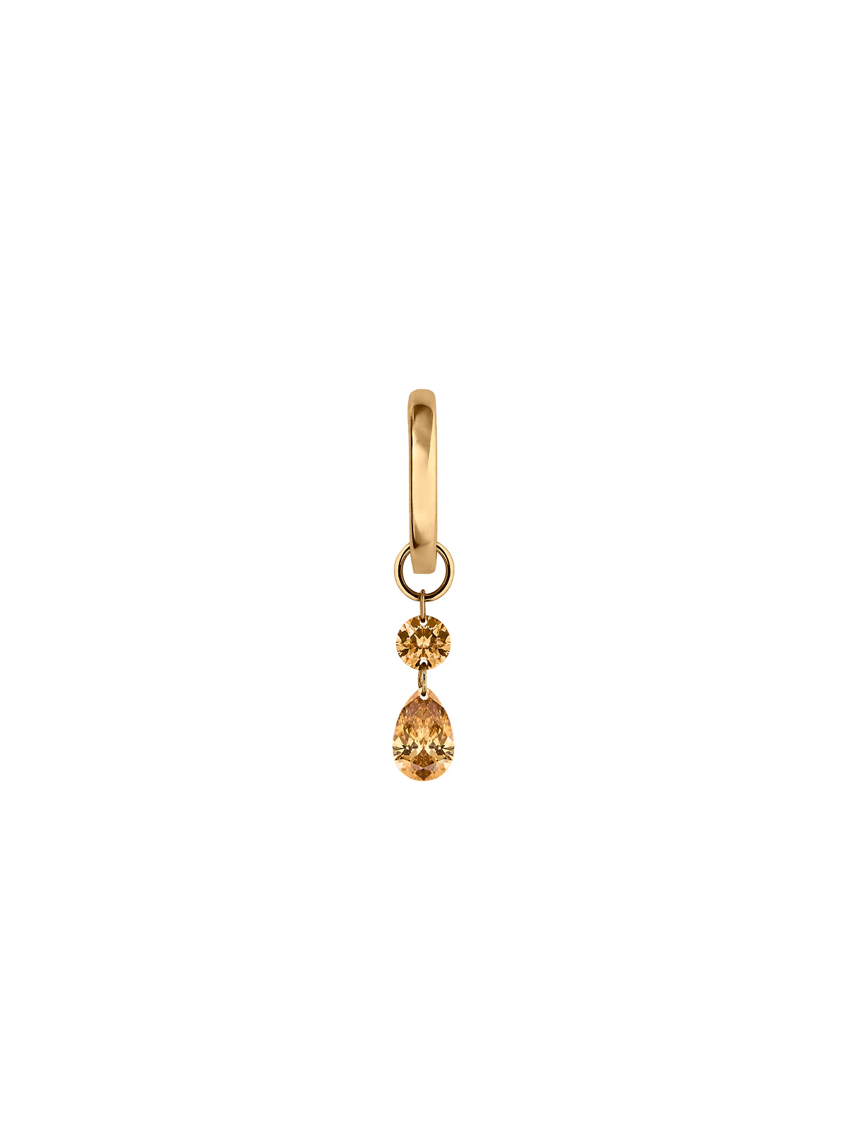 Dorsey - 14K FLOATING ROUND & PEAR HUGGIE EARRING IN CHAMPAGNE LAB DIAMOND, 14K YELLOW GOLD