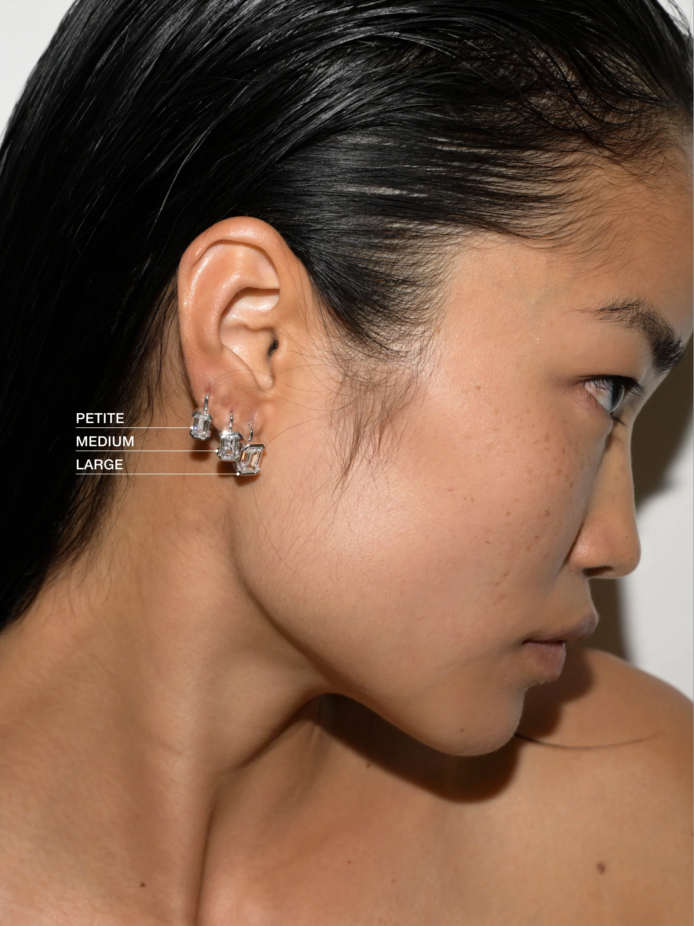 Dorsey - 14K INÈS EMERALD - CUT EARRINGS IN LAB DIAMOND, 14K WHITE GOLD - Image 3