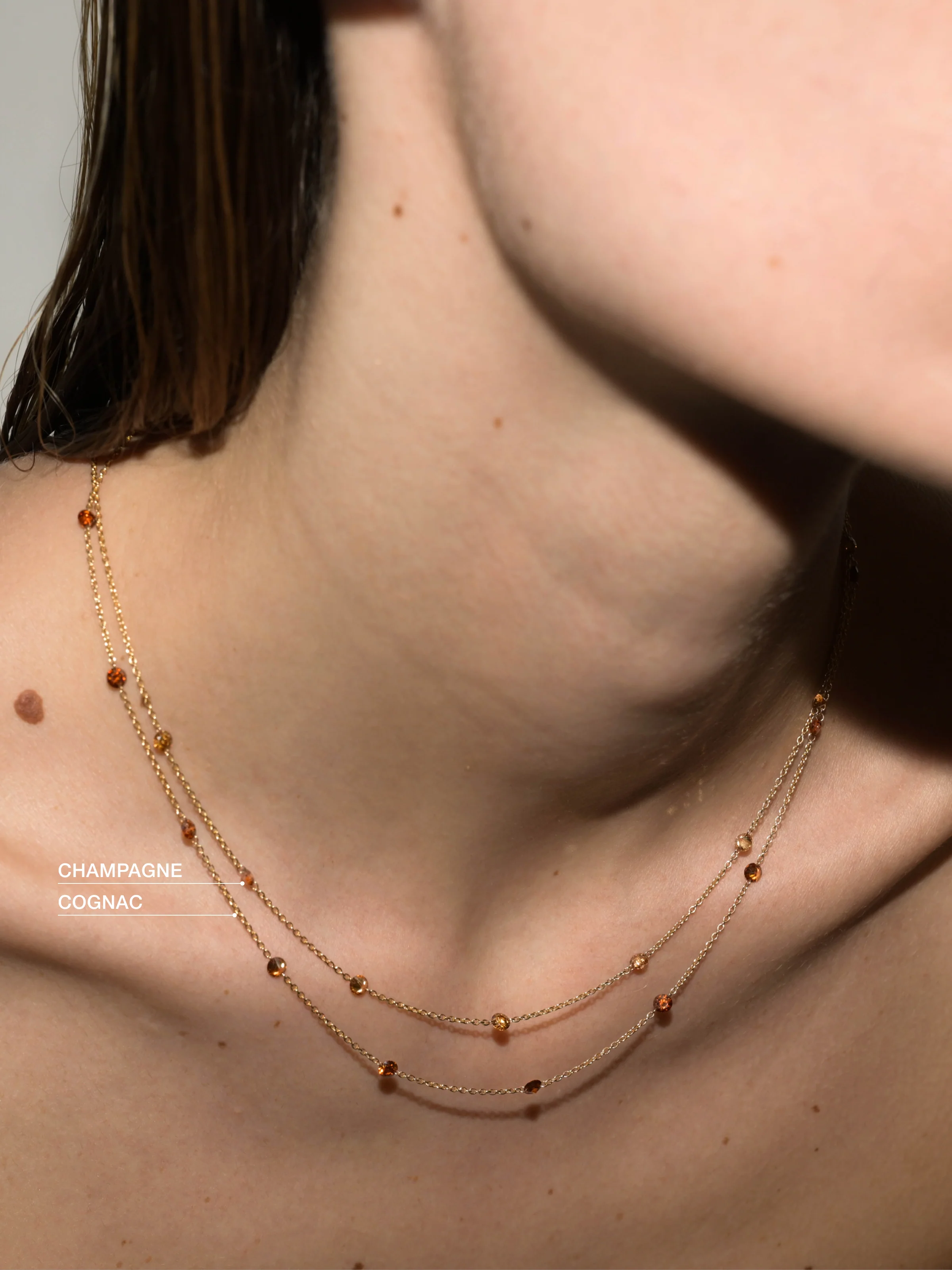 Dorsey - 14K ROUND - CUT FLOATING NECKLACE IN CHAMPAGNE LAB DIAMOND, 14K YELLOW GOLD - Image 3