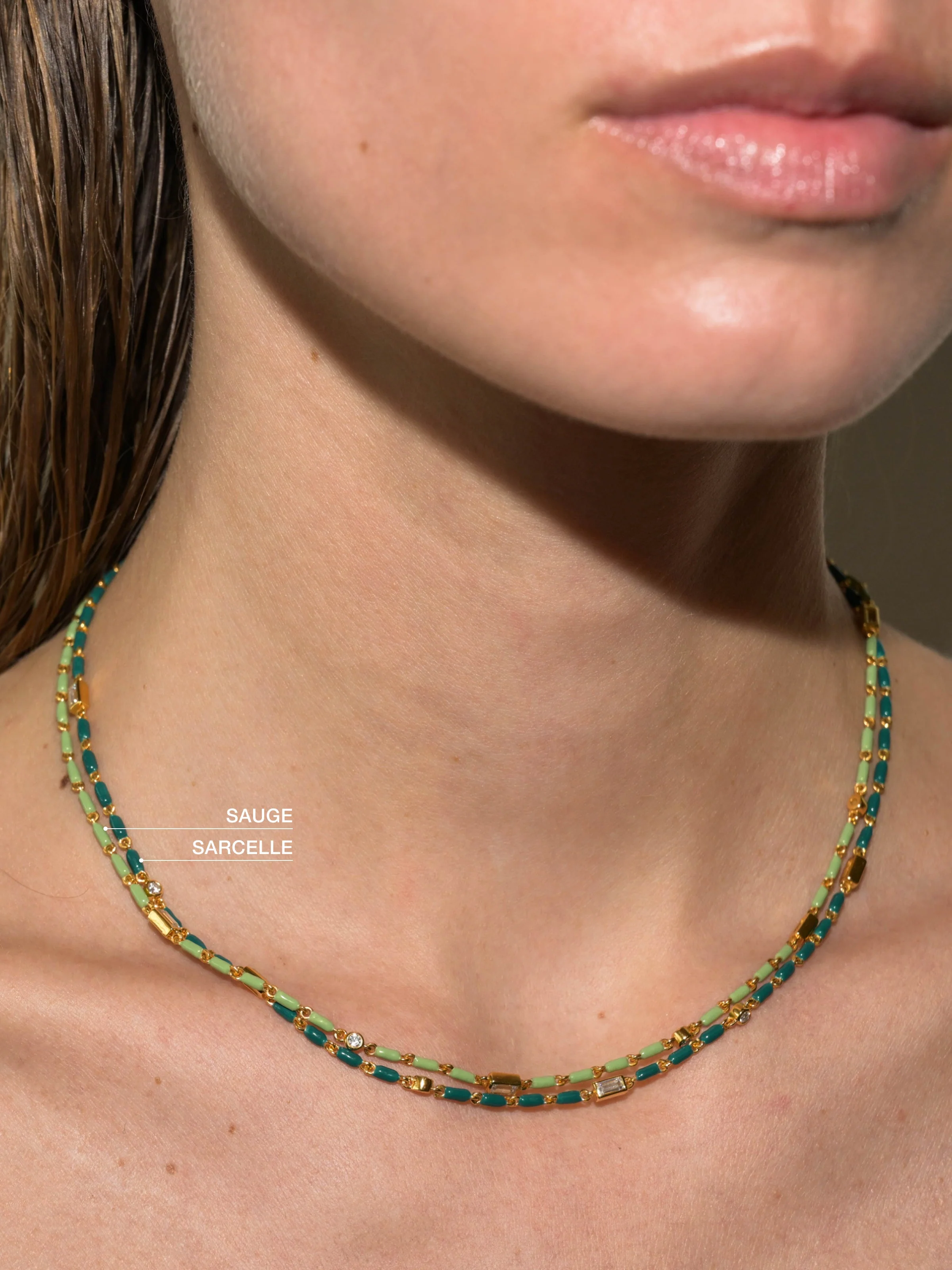 Dorsey - ENAMEL MOISSANITE NECKLACE IN SAUGE, 18K GOLD VERMEIL - Image 4