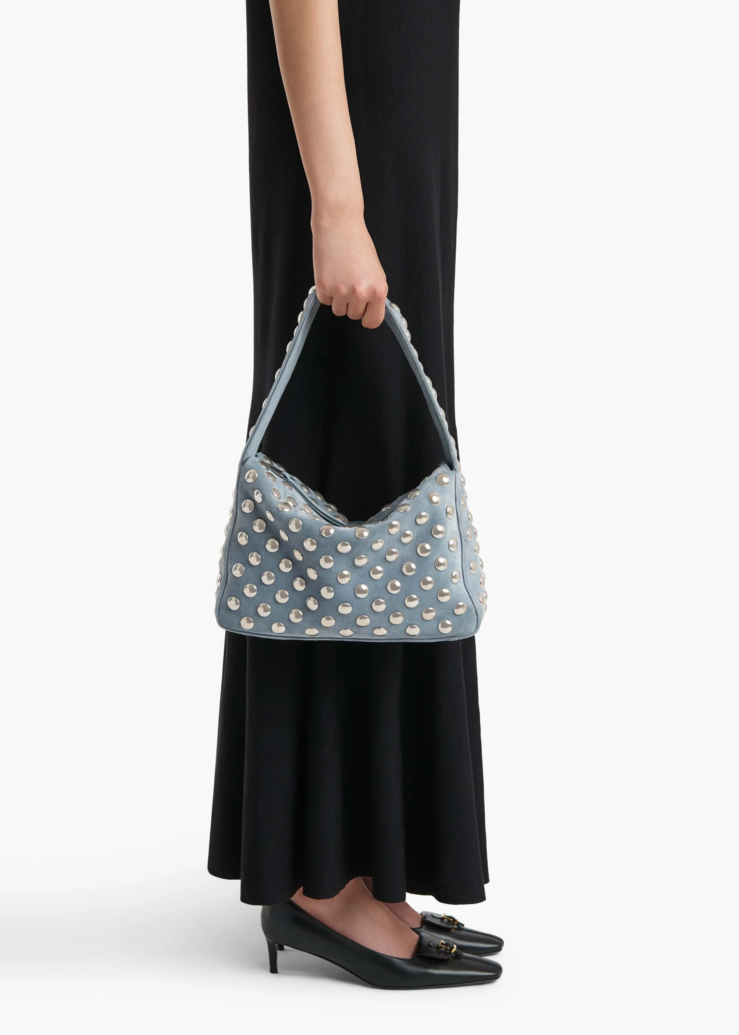 Khaite - Elena Bag in Lead Suede with Silver Studs - Image 11