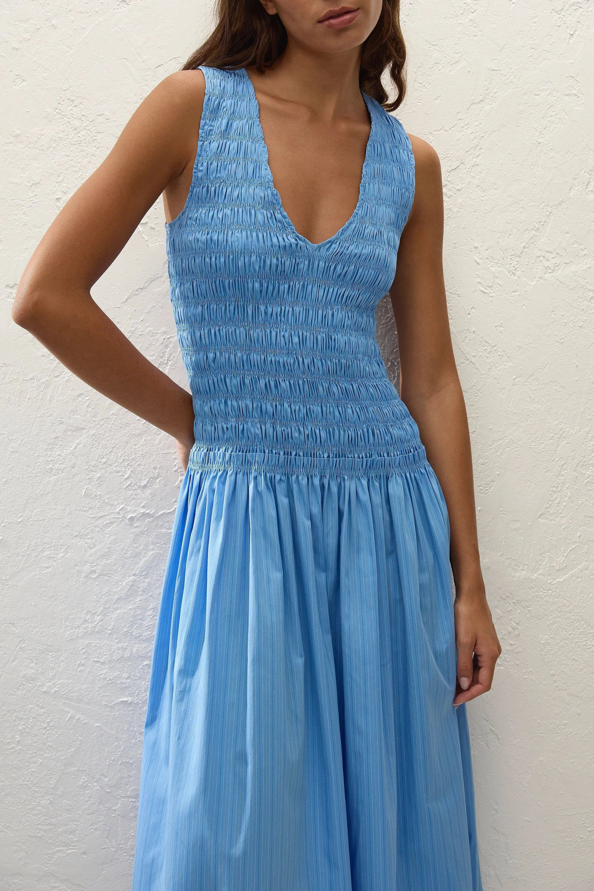 Faithfull - Palomar Midi Dress Mico Pinstripe Azul - Image 2