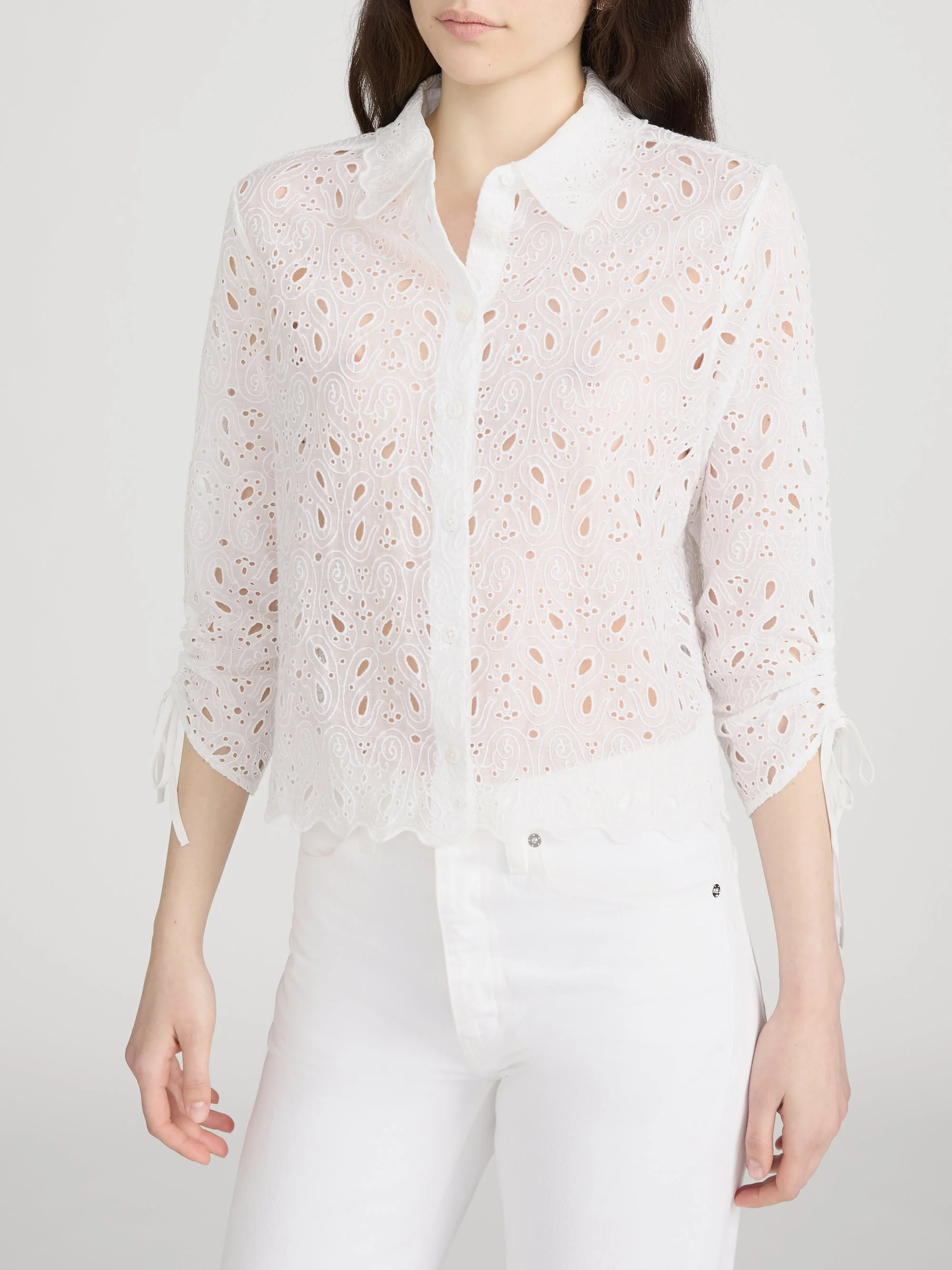 FRAME - The Paisley Eyelet Cinch Sleeve Shirt - Image 4