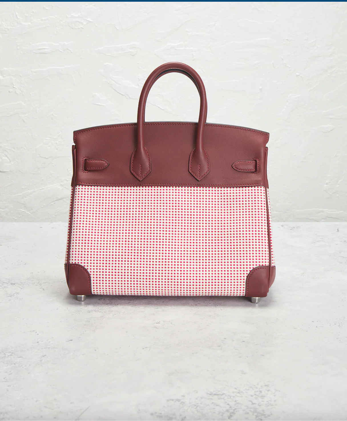 Hermes Swift & Toile Qaudrille Birkin 25 Handbag in Ecru Rouge - Image 3