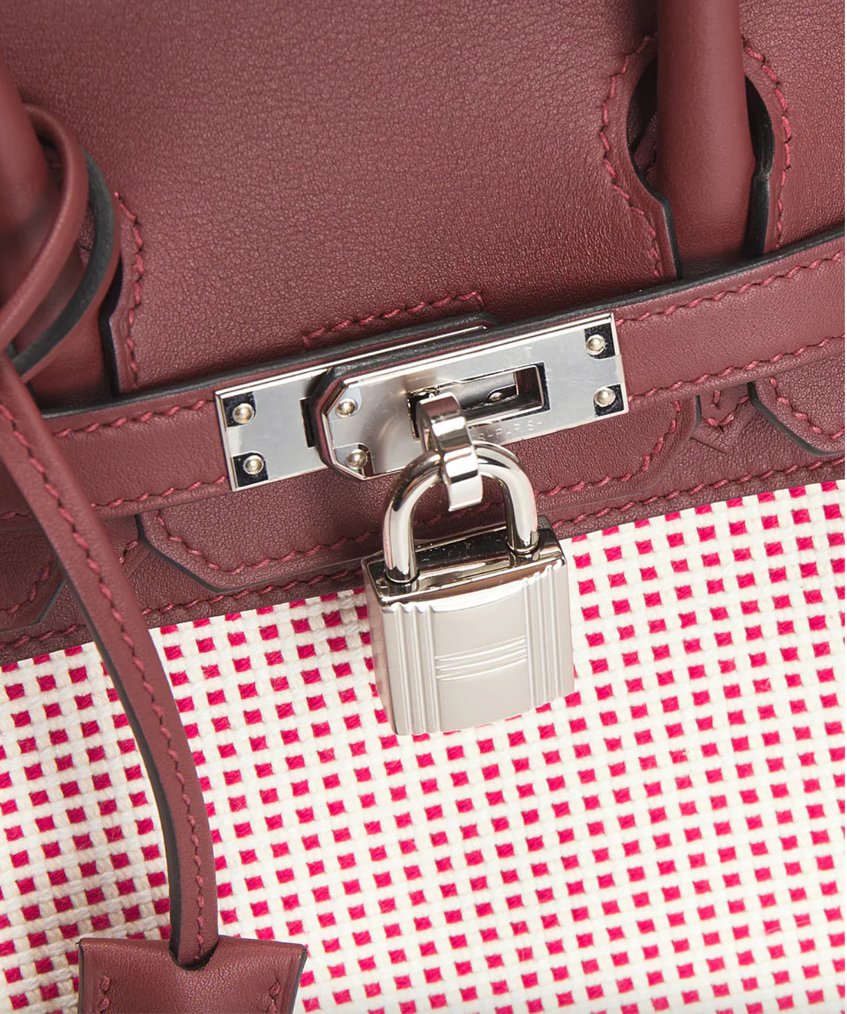 Hermes Swift & Toile Qaudrille Birkin 25 Handbag in Ecru Rouge - Image 5