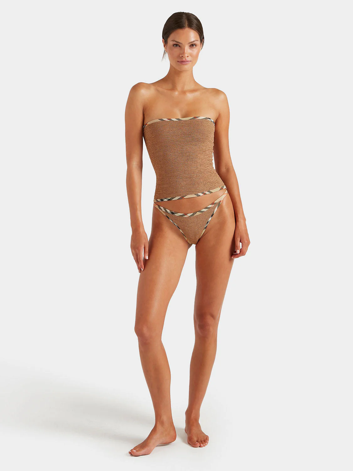 Hunza G x Burberry - Burberry x Hunza G Devyn Skirt/Top - Metallic Cocoa/Check - Image 3