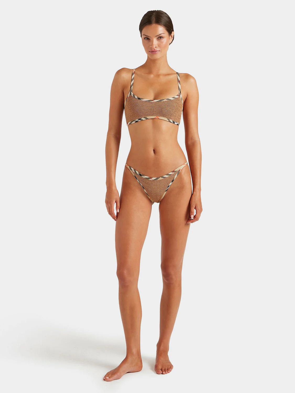 Hunza G x Burberry - Burberry x Hunza G Tyler Bikini - Metallic Cocoa/Check - Image 3
