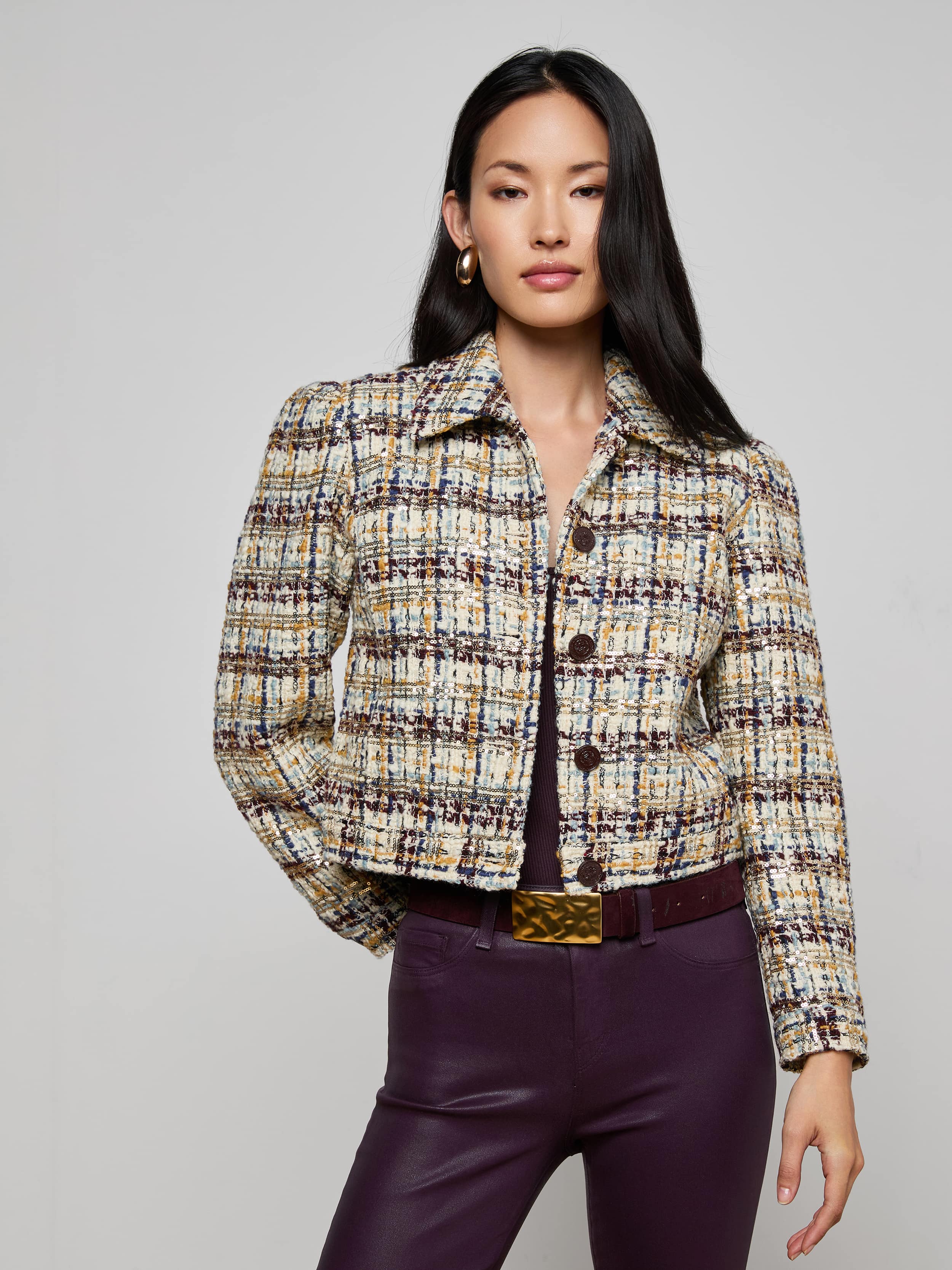 L'AGENCE - Kasey Sequined Tweed Jacket - Image 8
