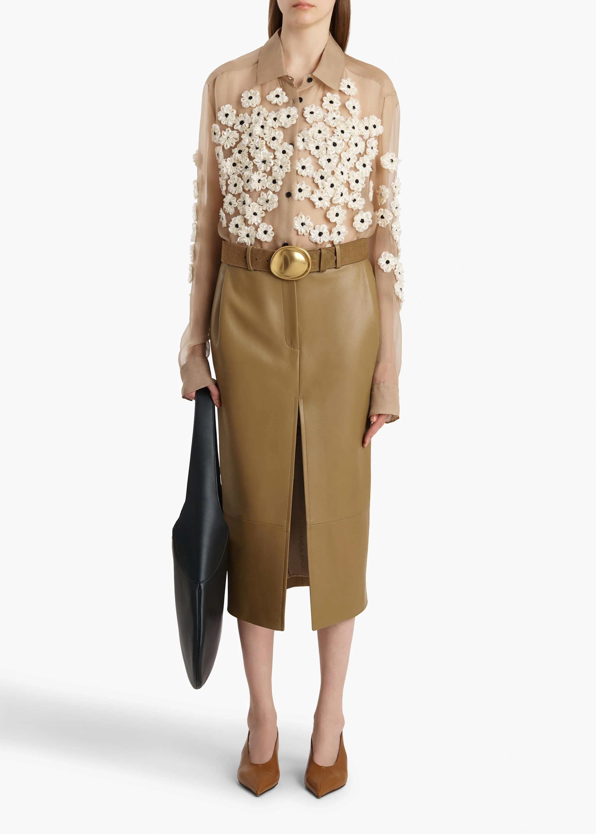 Khaite - Argo Top in Tea Stain with Floral Embroidery - Image 2
