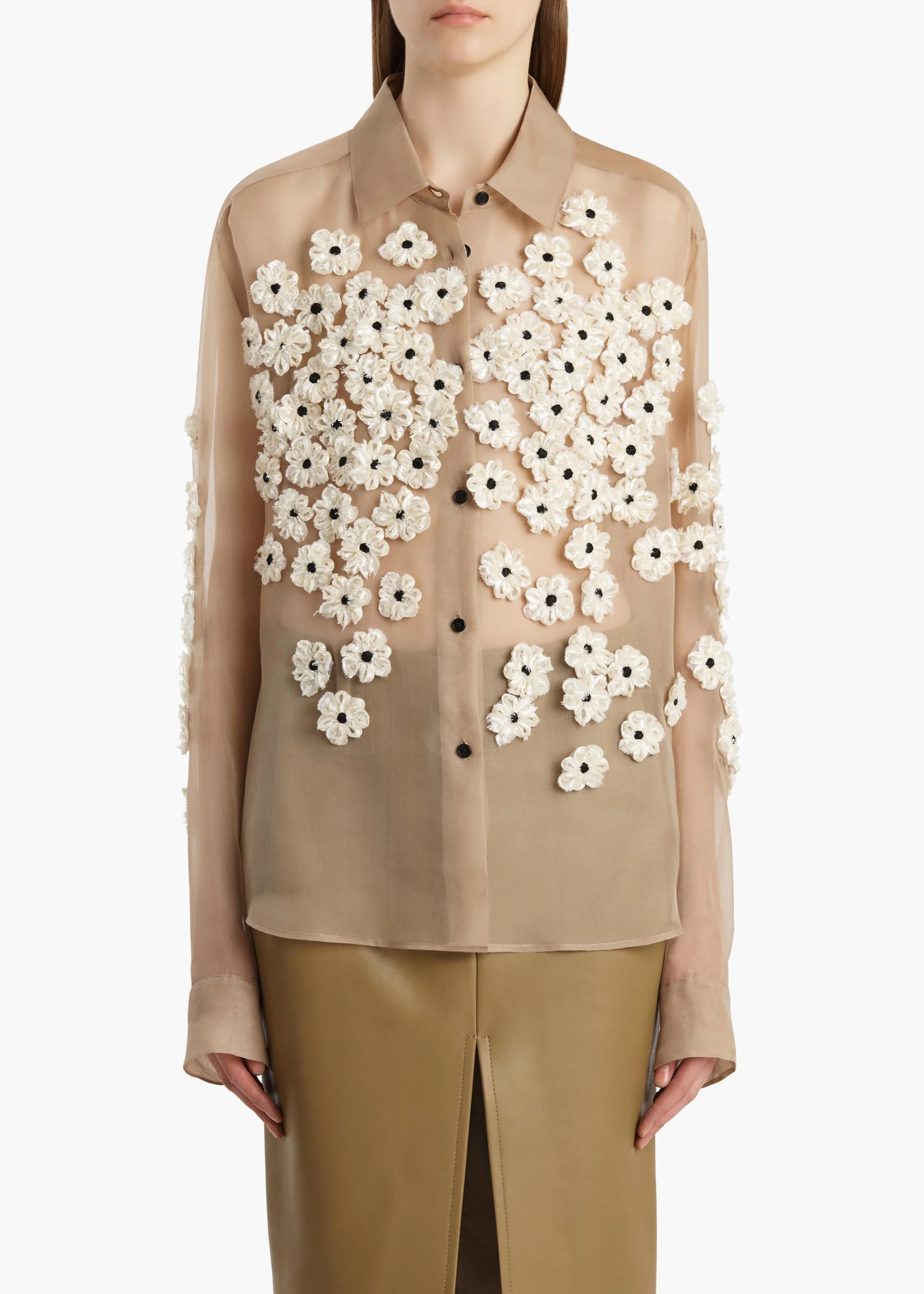 Khaite - Argo Top in Tea Stain with Floral Embroidery - Image 3