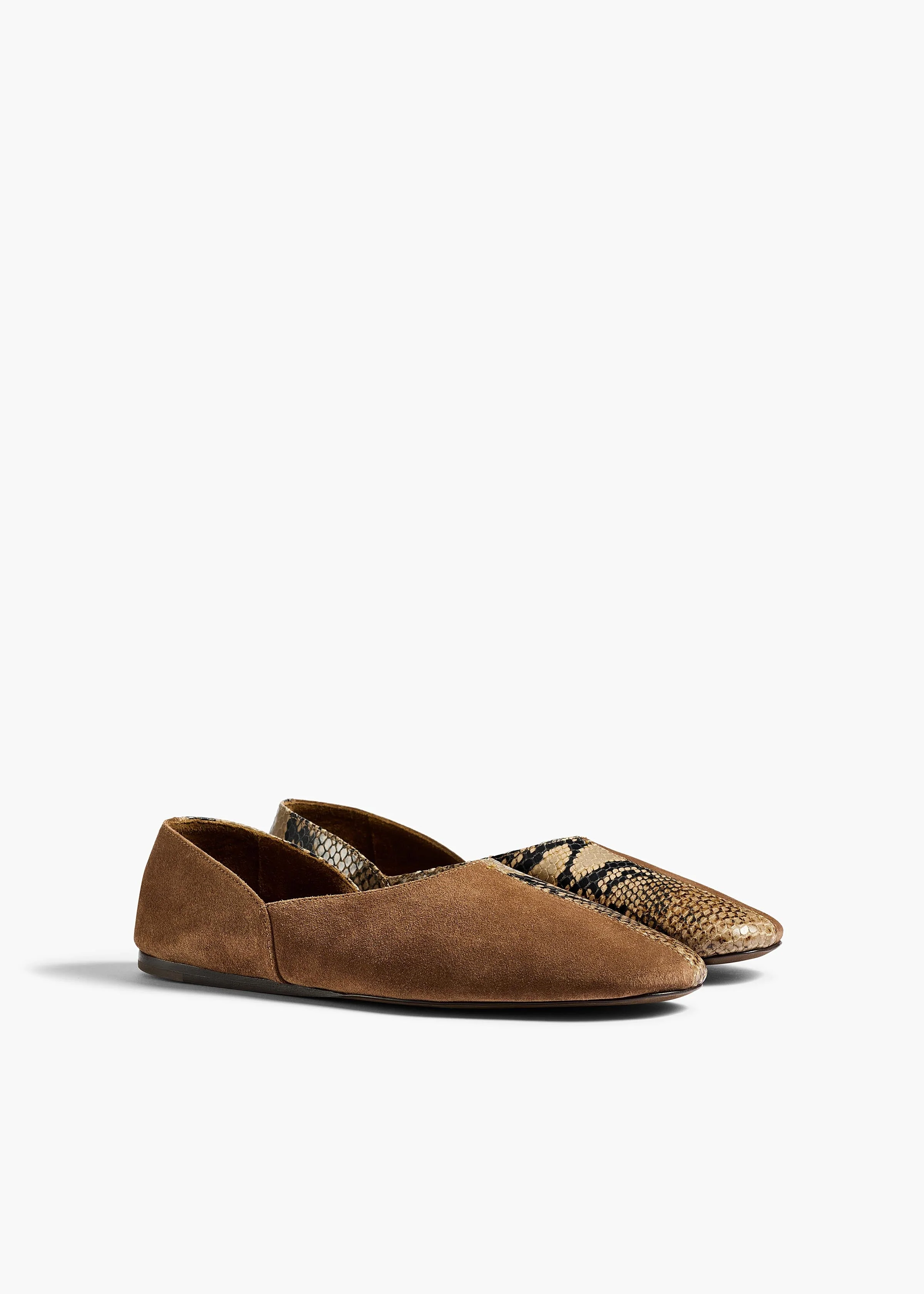 Khaite - Jane Flat in Dattero Suede and Python - Embossed Taupe - Image 2