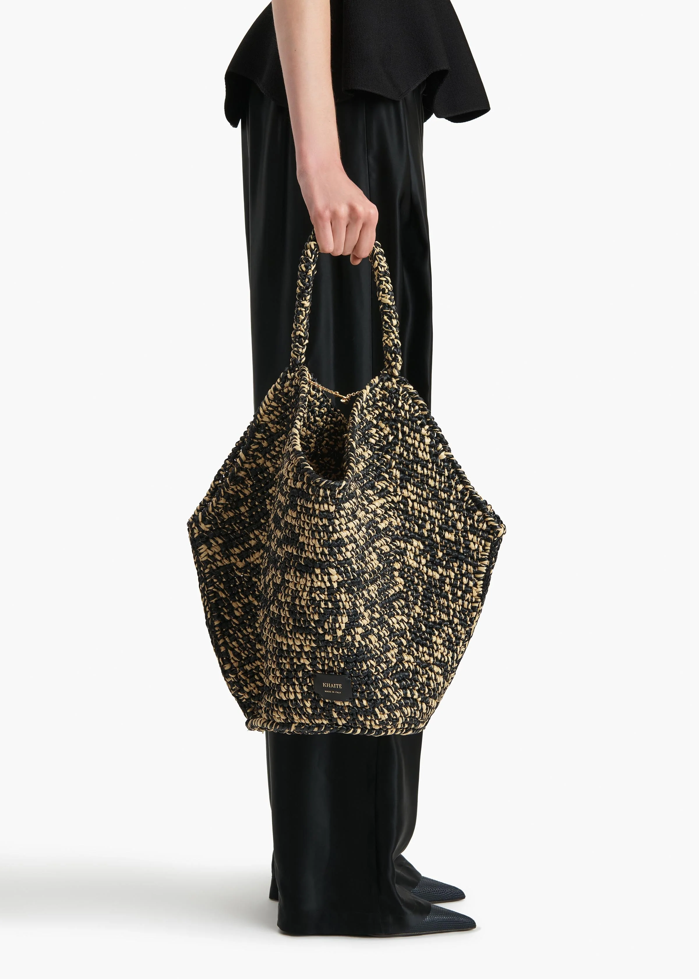 Khaite - Medium Lotus Tote in Black and White Raffia - Image 5