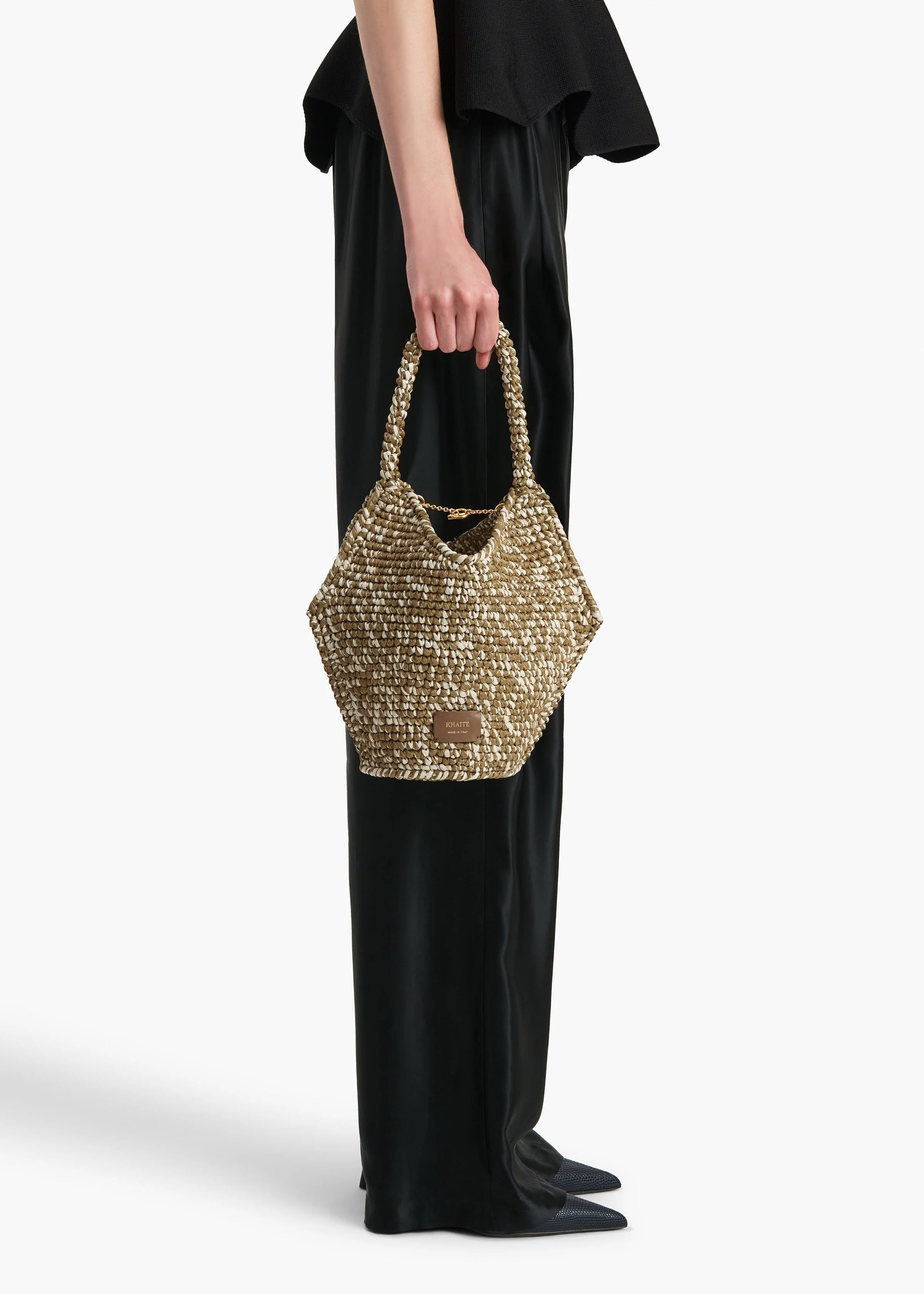 Khaite - Mini Lotus Tote in Olive and White Raffia - Image 5