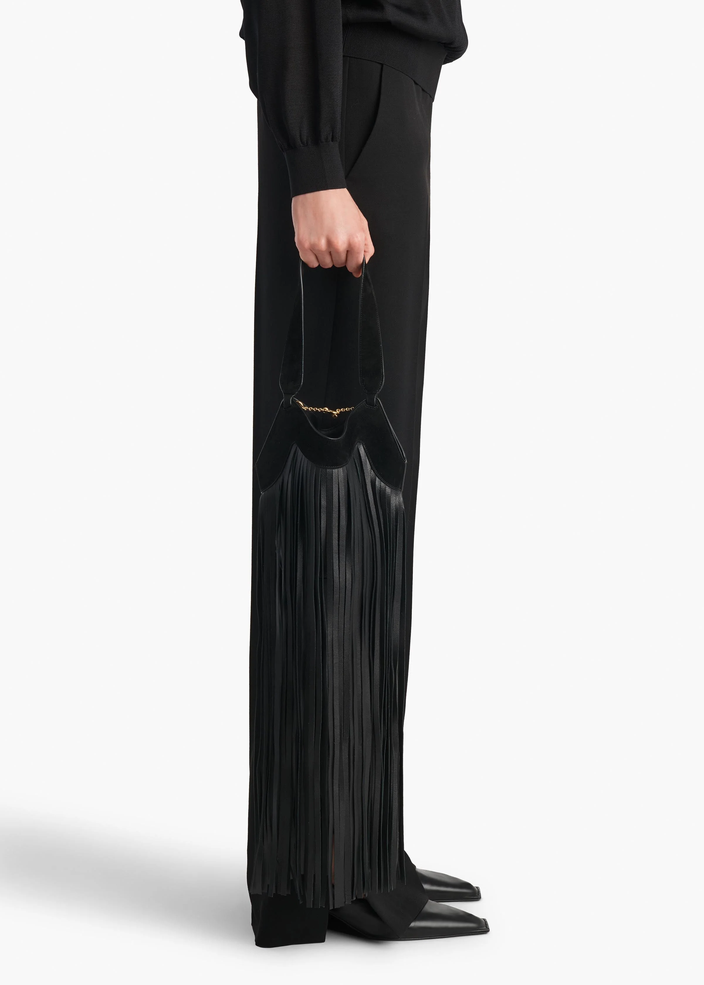 Khaite - Nano Lotus Fringe Tote in Black - Image 5