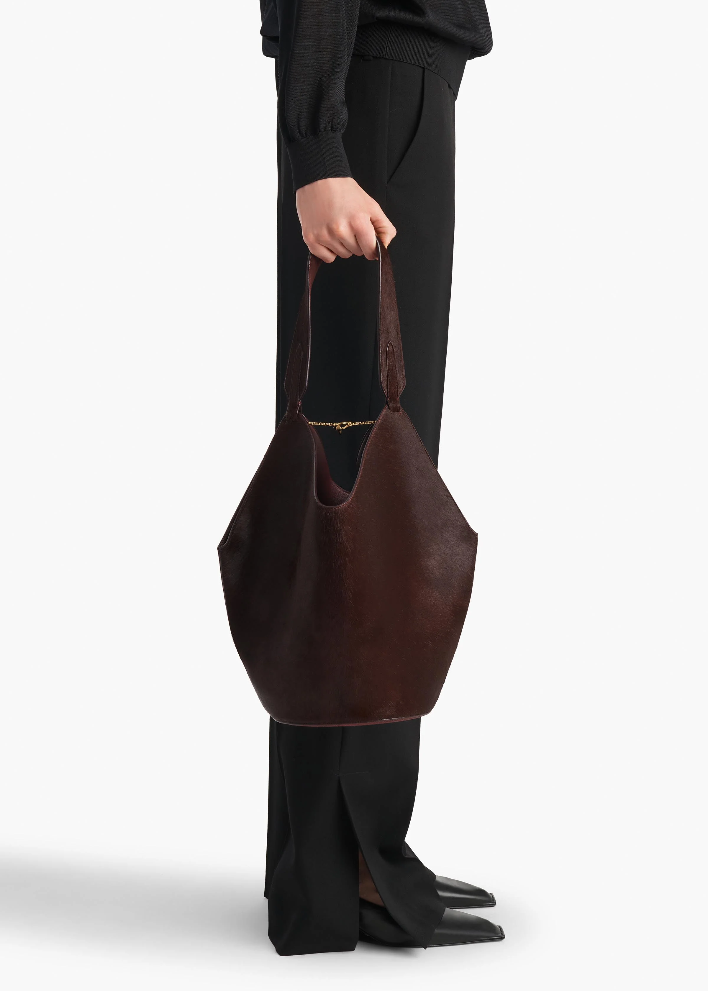 Khaite - Small Lotus Tote in Rouge Noir Suede and Haircalf - Image 5
