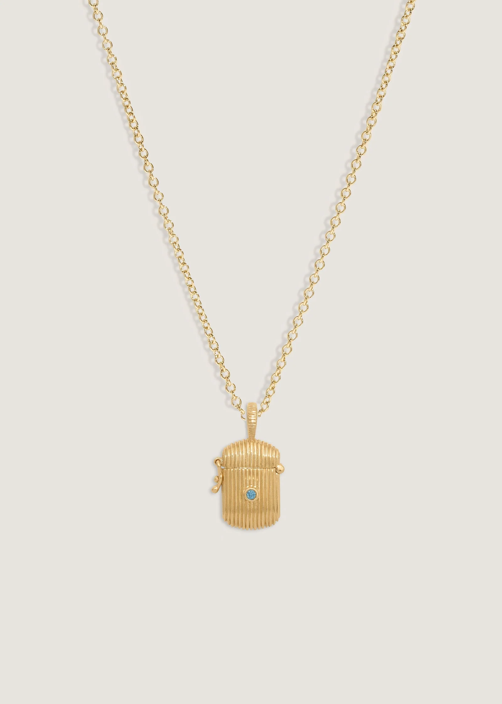 Kinn - Relic Ribbed Locket Necklace Aquamarine