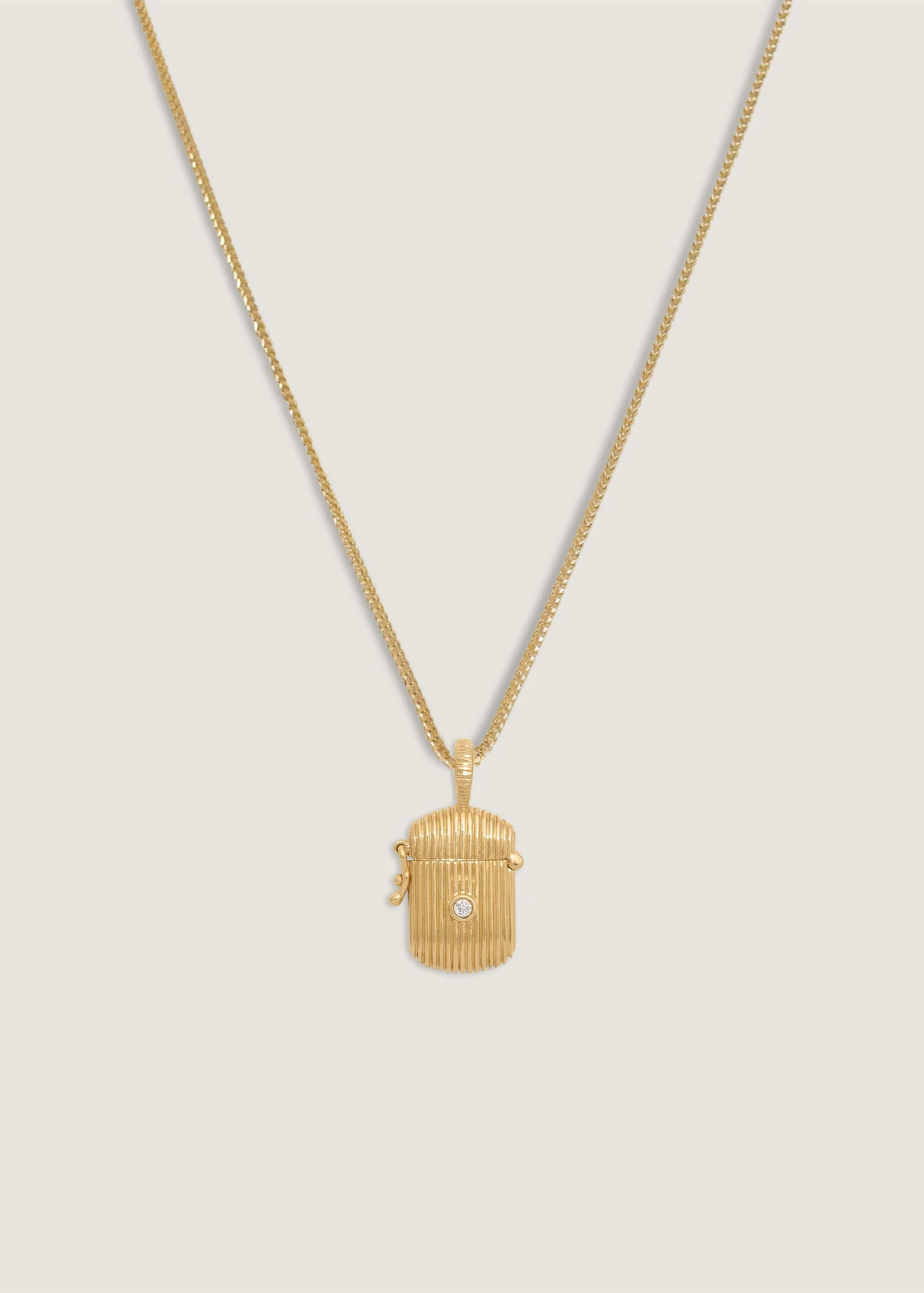 Kinn - Relic Ribbed Locket Necklace Aquamarine - Image 8