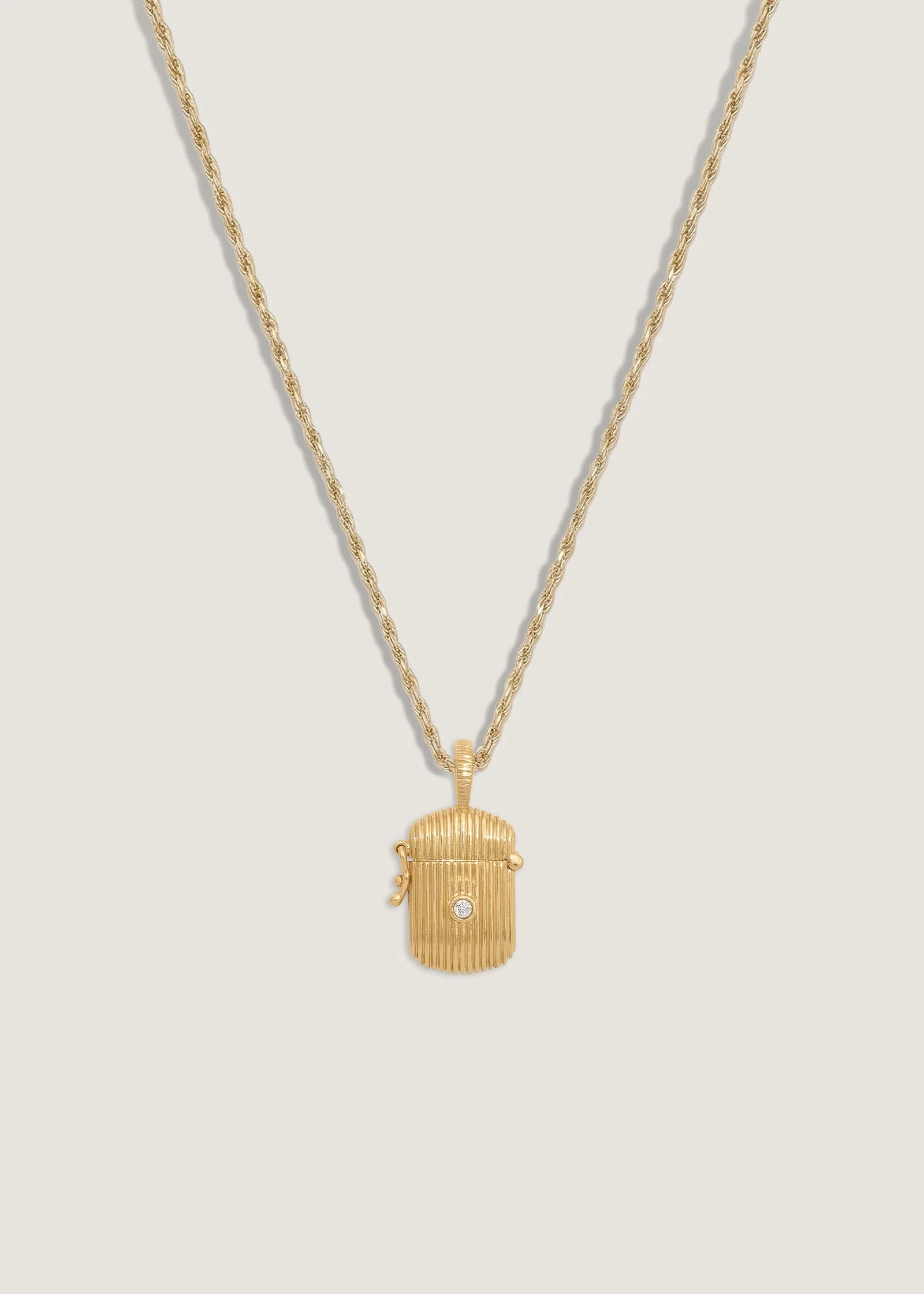 Kinn - Relic Ribbed Locket Necklace Aquamarine - Image 9