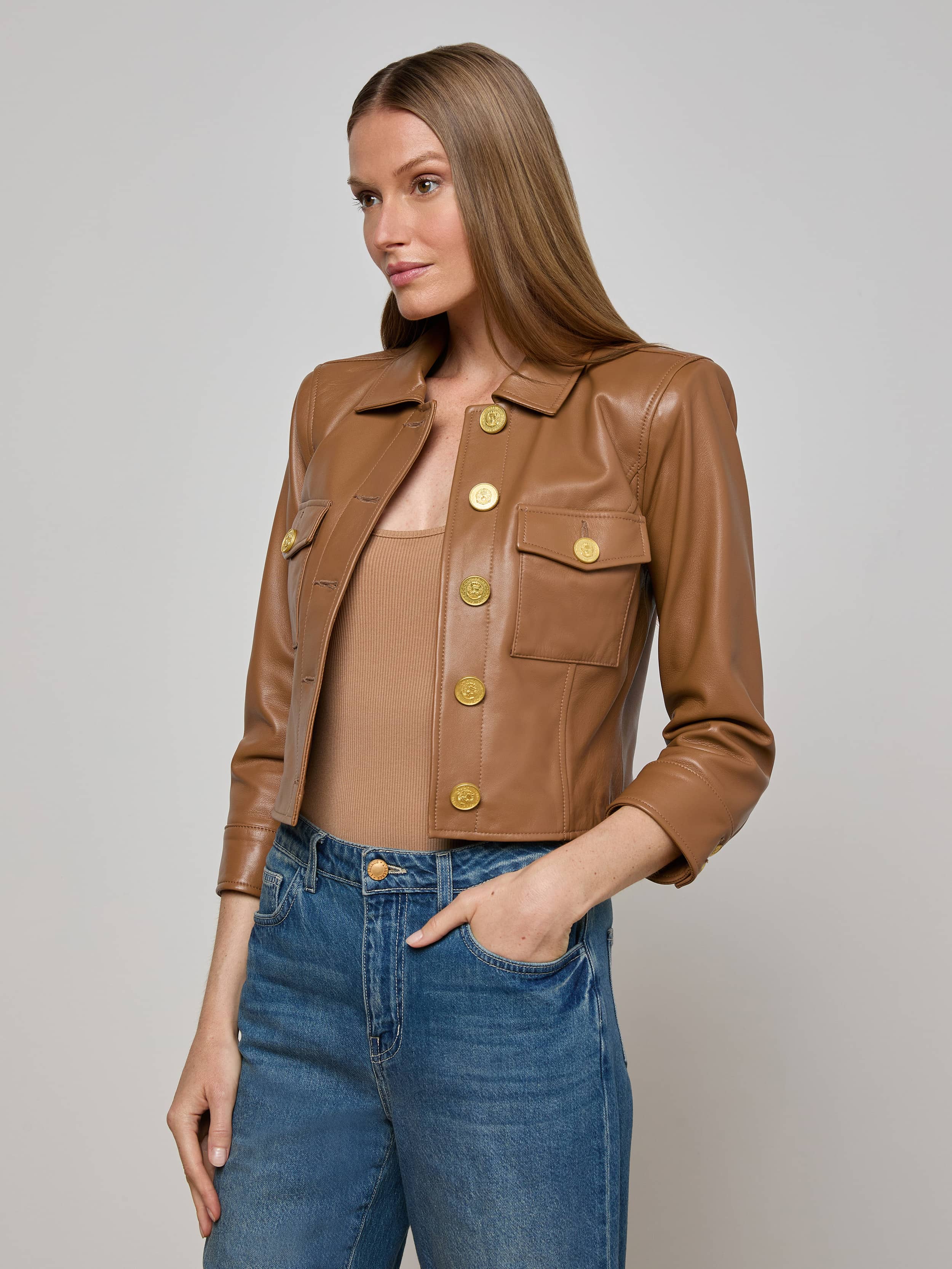 L'AGENCE - Kumi Cropped Leather Jacket - Image 9