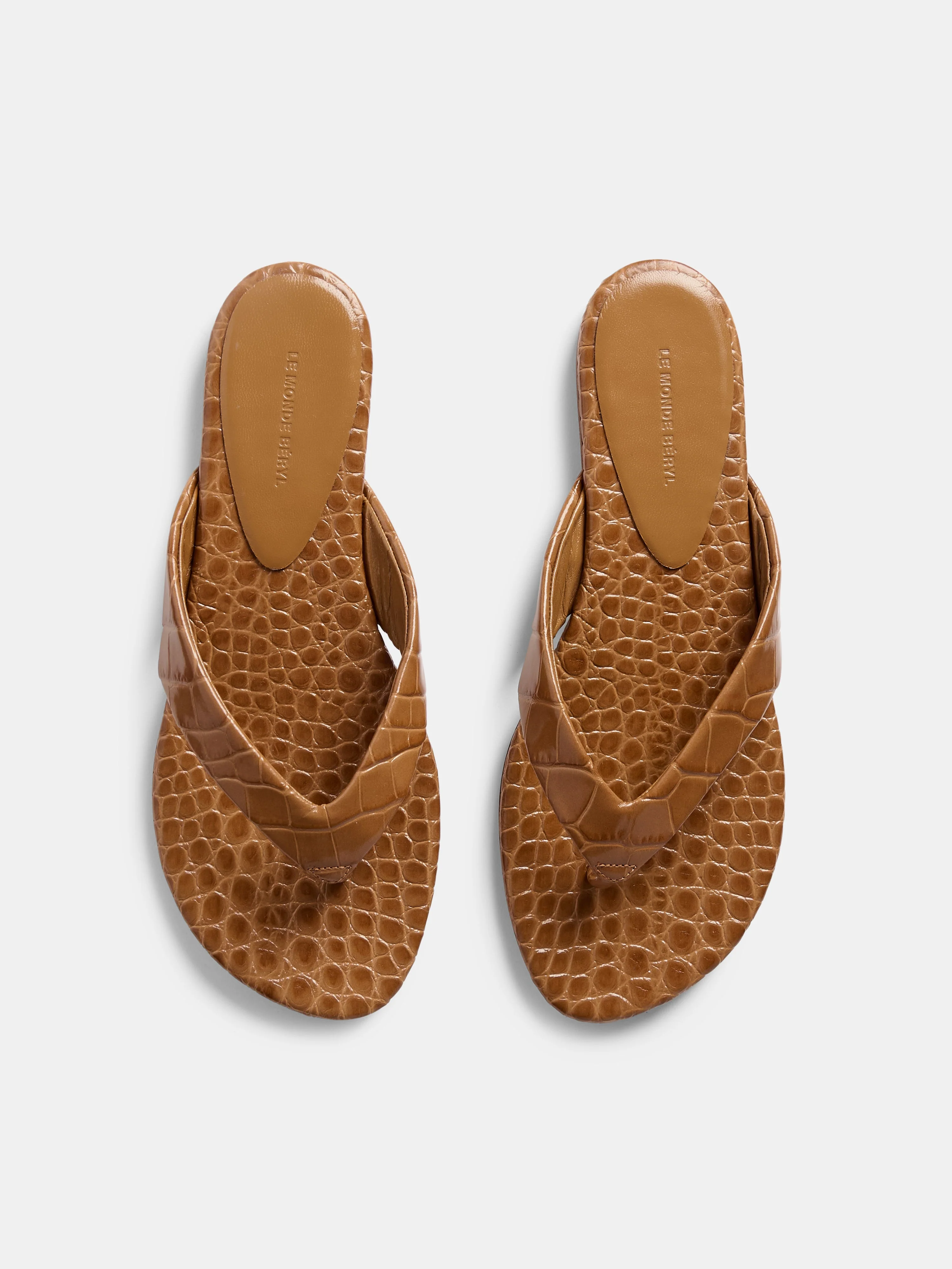 Le Monde Beryl - Flat Thong / Coco Brown Croc Effect Leather - Image 3