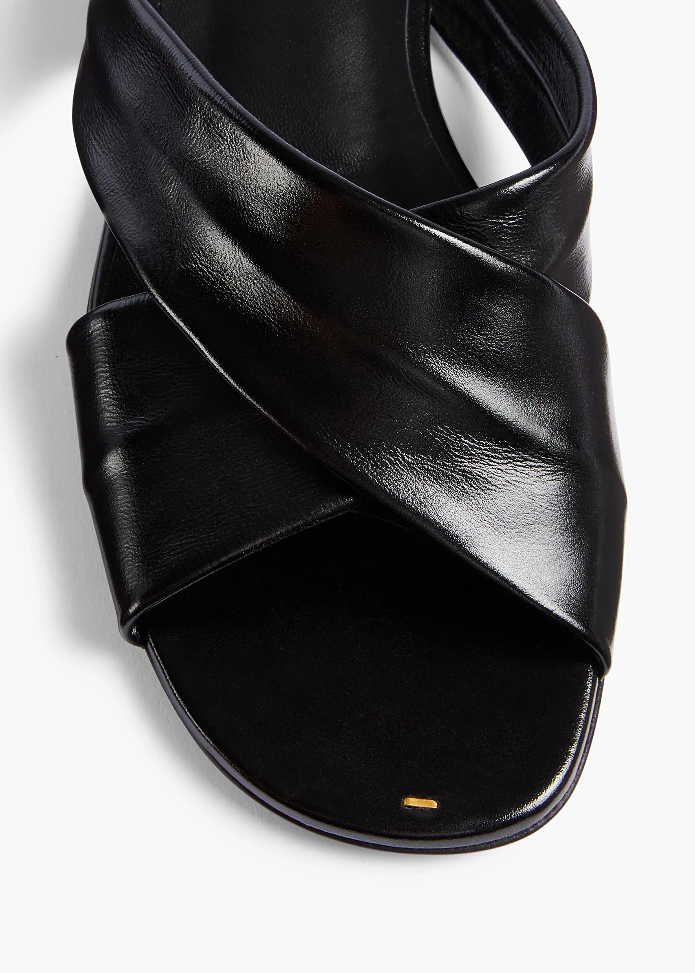Khaite - Liria Flat Sandal in Black Glazed Leather - Image 3