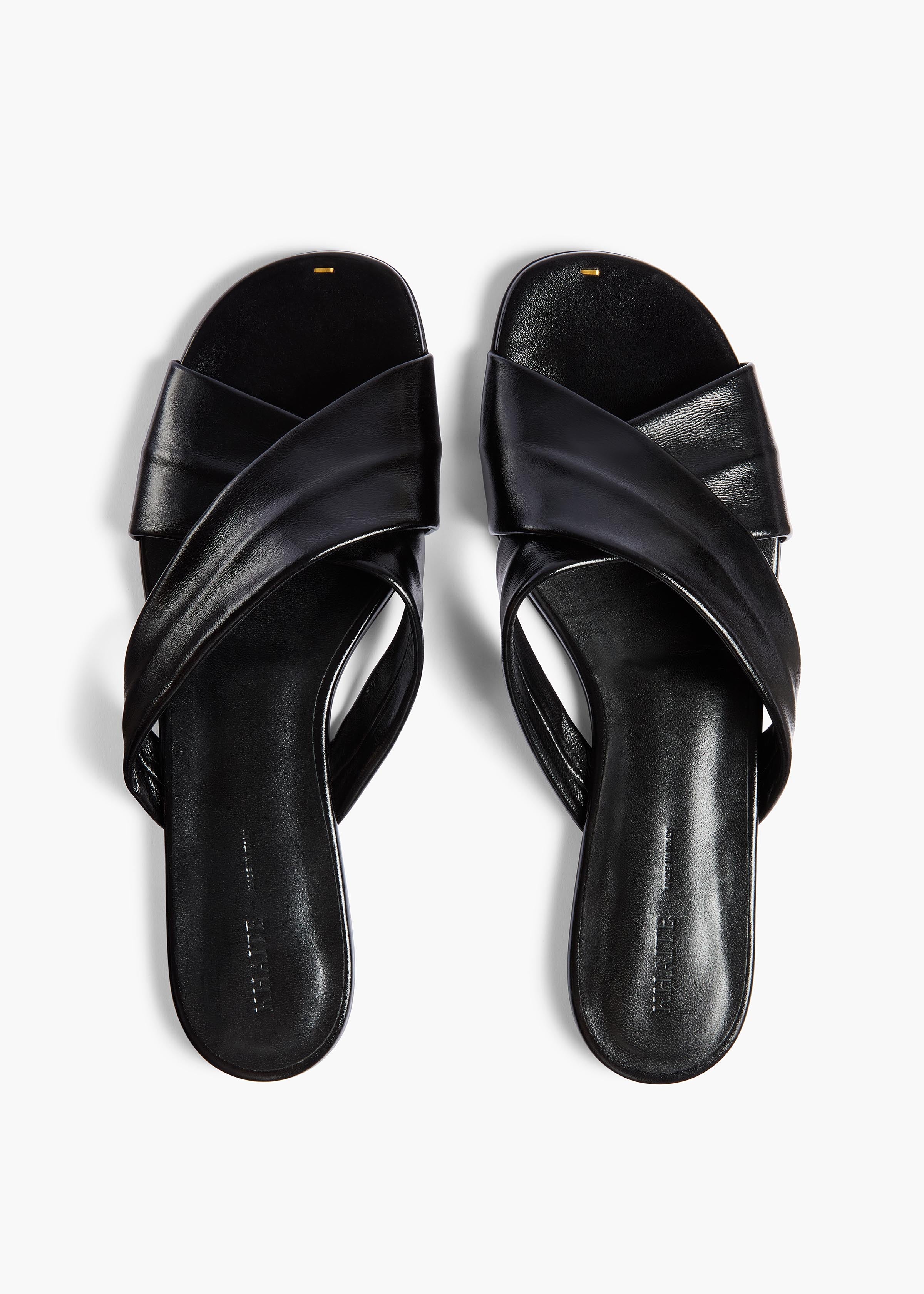Khaite - Liria Flat Sandal in Black Glazed Leather - Image 4