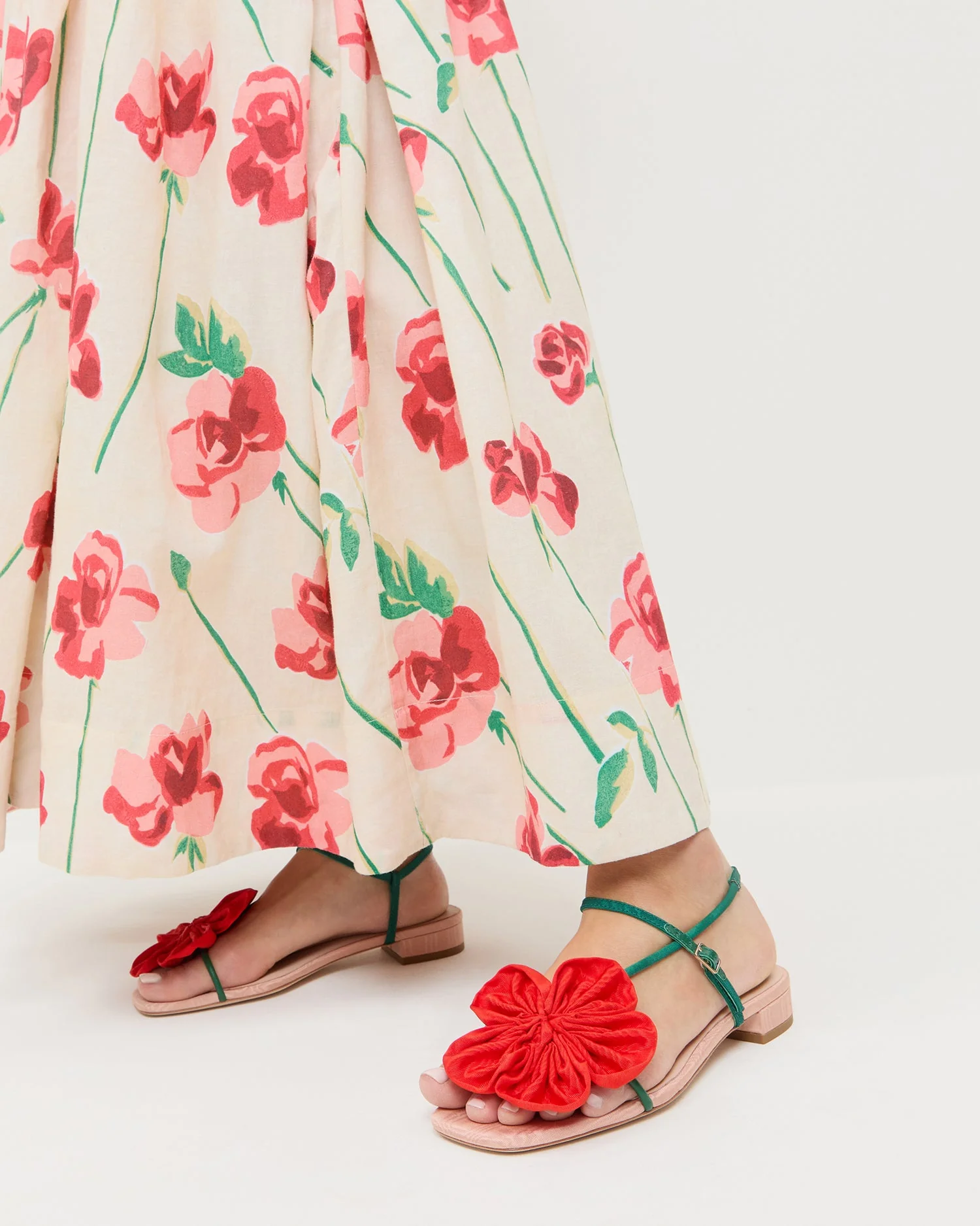 Loeffler Randall - Genevieve Red/Green Moiré Flower Sandal - Image 2