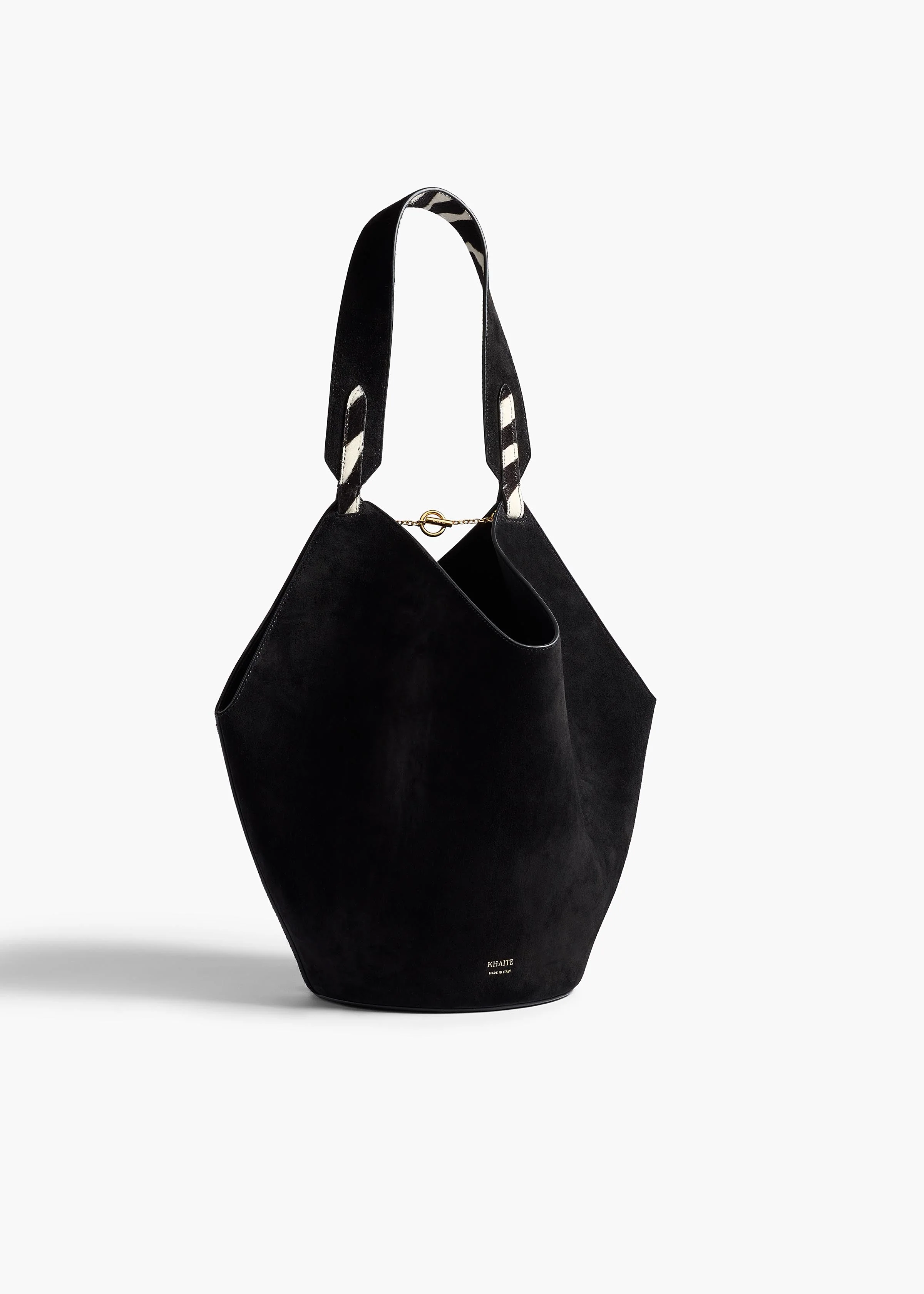 Khaite - Small Lotus Tote in Zebra Print Haircalf and Black Suede - Image 8