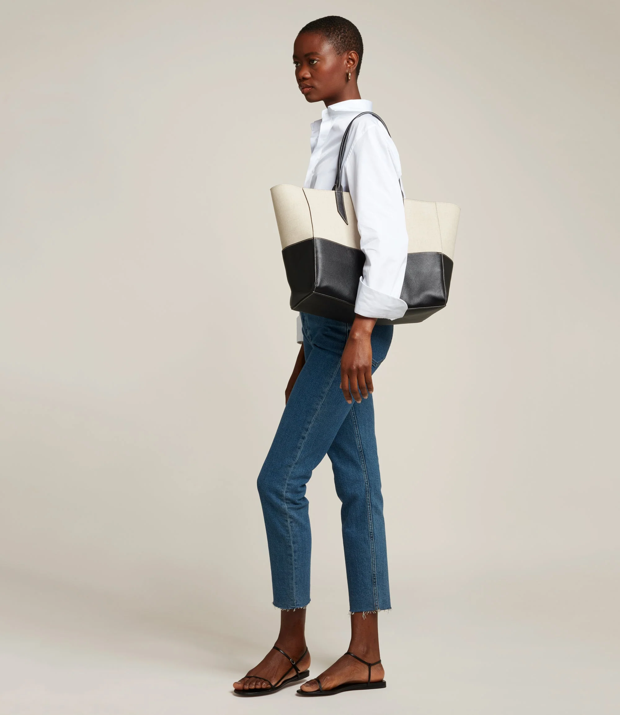 Metier - Incognito 36 Cabas Linen and Smooth Calfskin Black - Image 3