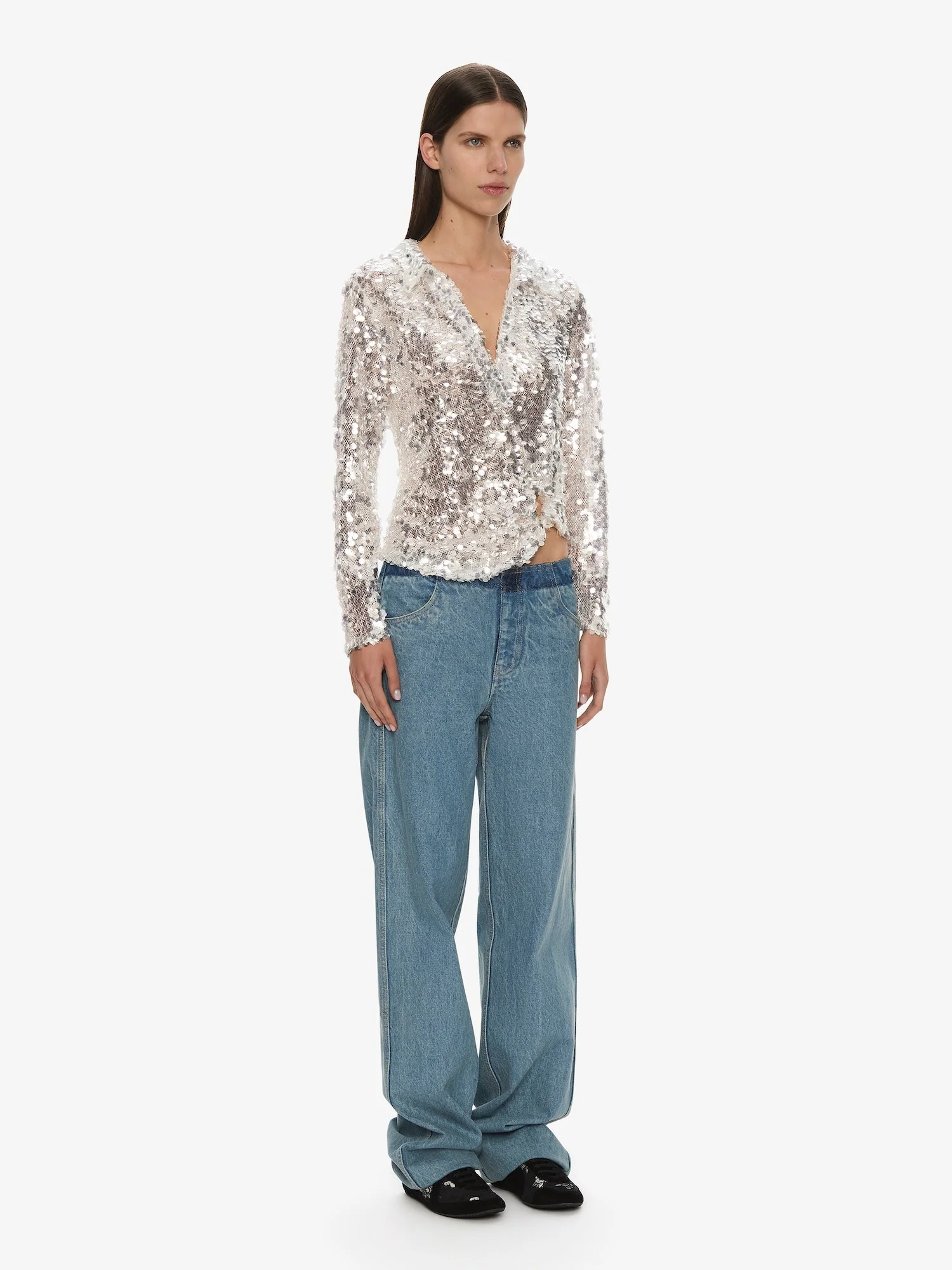 Christopher Esber - Opaline Sequin Long Sleeve Polo - Image 7