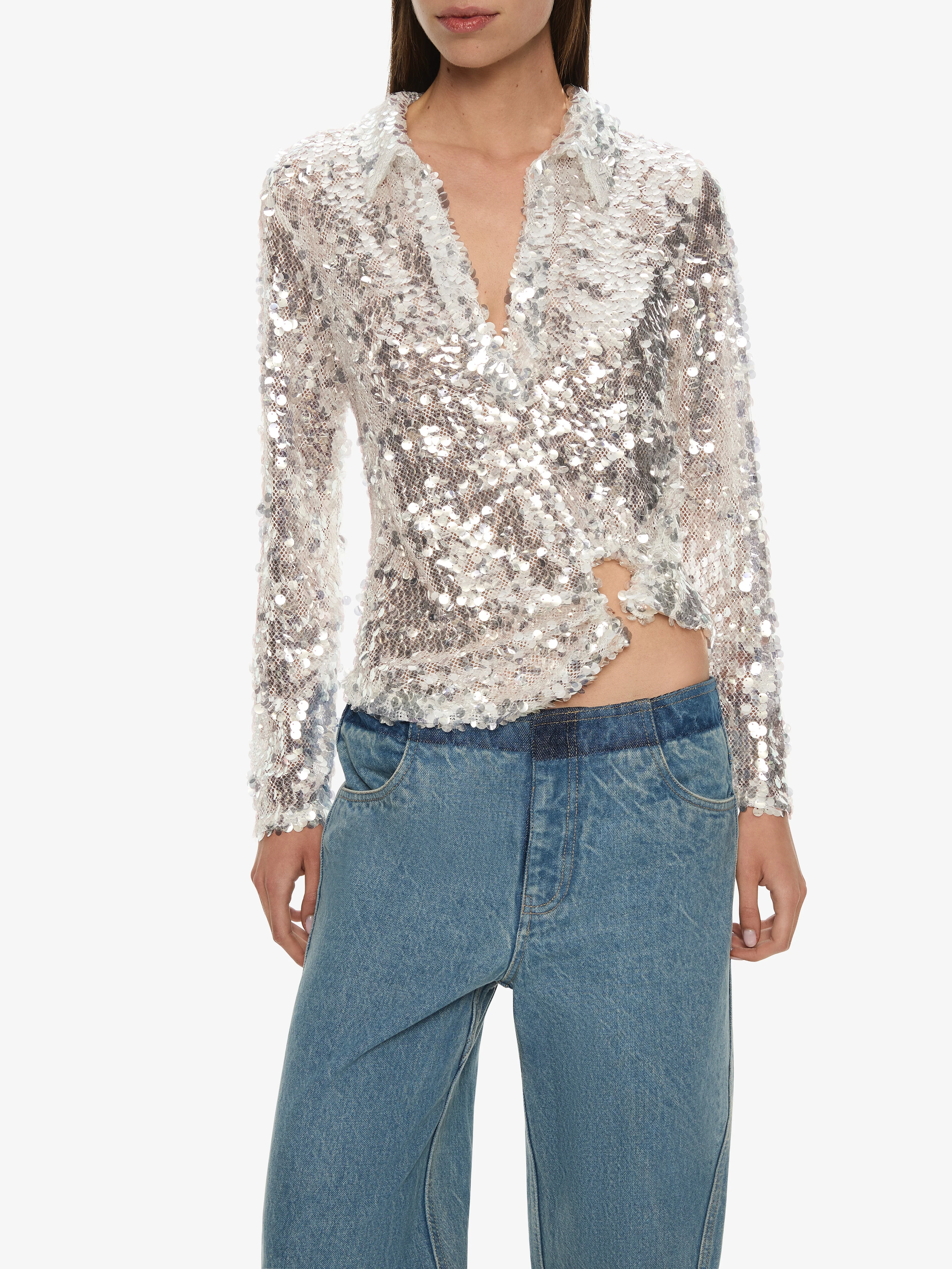 Christopher Esber - Opaline Sequin Long Sleeve Polo - Image 9