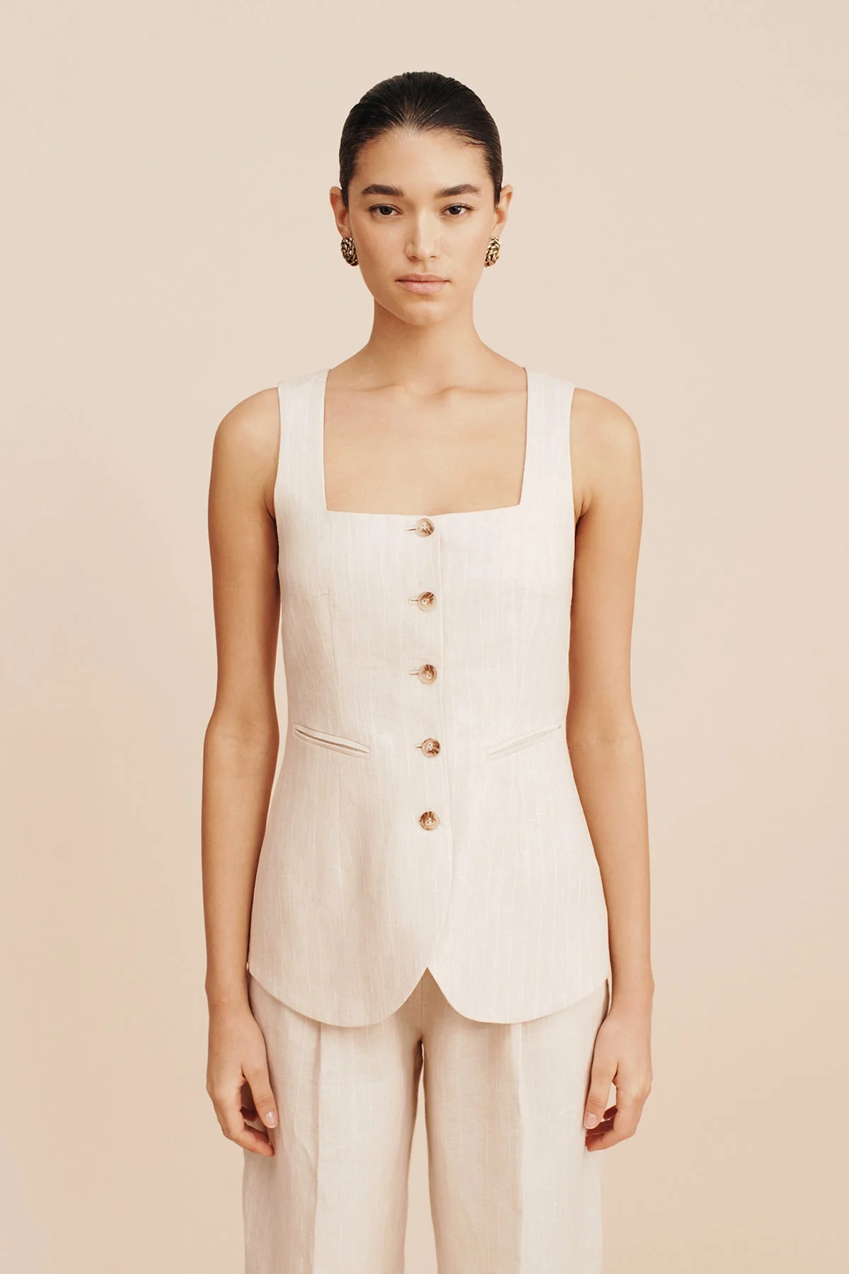 Posse - LUCILLE GILET - BEIGE PINSTRIPE